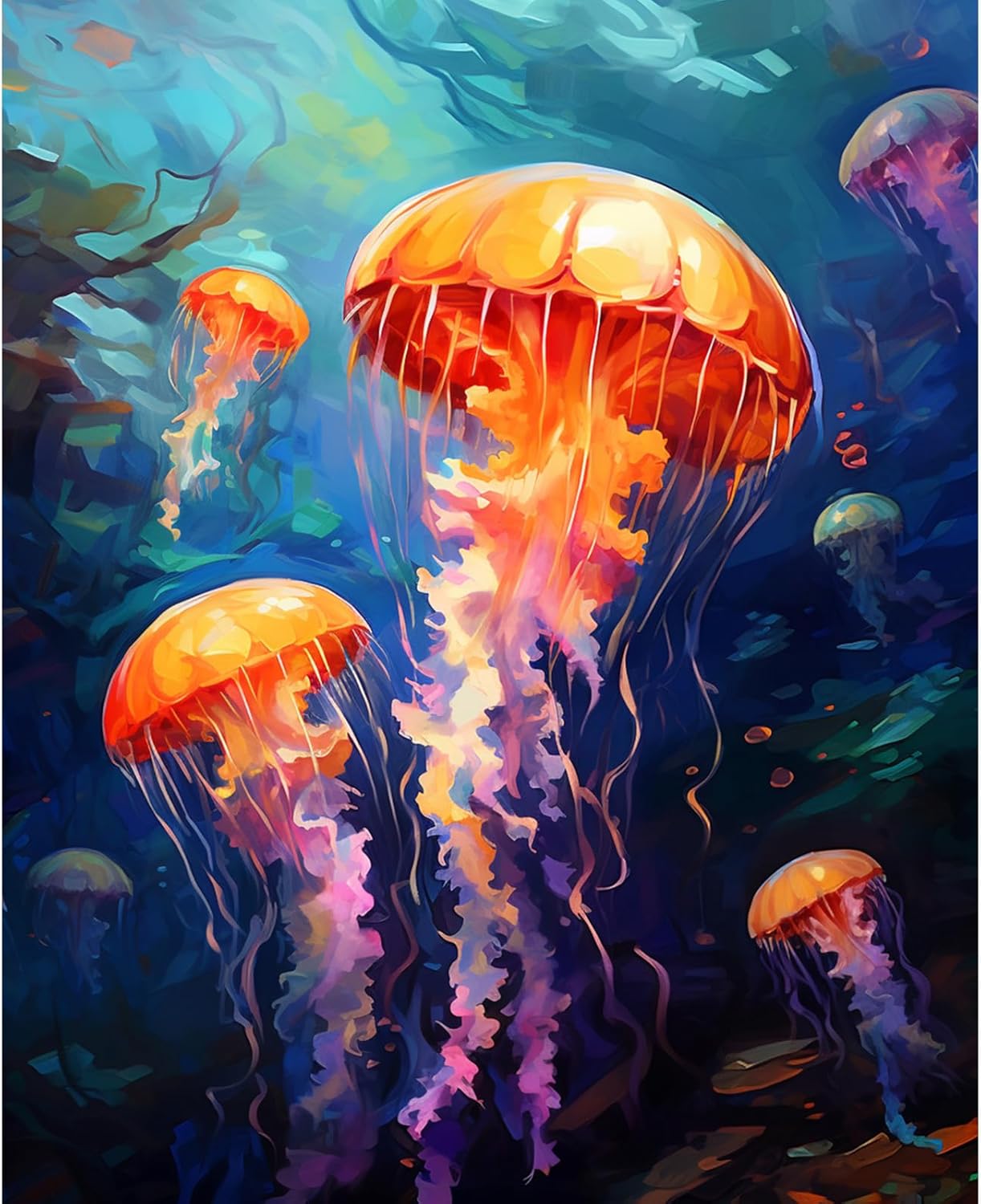 Tucocoo Jellyfish Paint by Numbers Kits 16x20inch Canvas DIY Digital Oil Painting