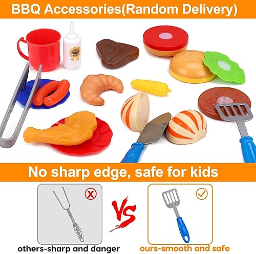 Miniatura 4 de Juego de parrilla para niños, juguetes de cocina con sombrero de delantal para cocinar alimentos, luz de humo, accesorios de juego de simulación al