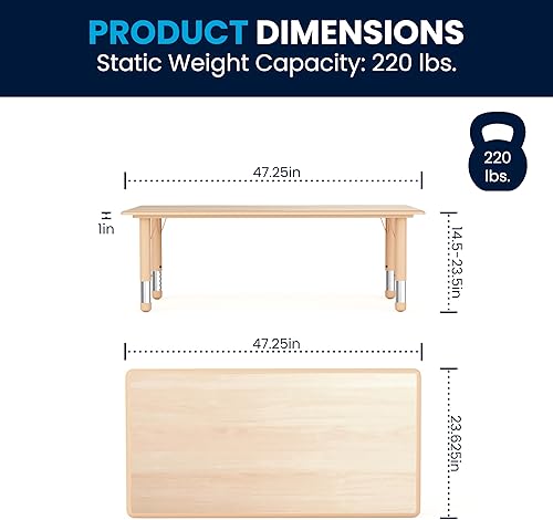Miniatura 2 de Flash Furniture Wren Adjustable Classroom Activity Table for School and Home, Plastic Activity Table for Kids, 23.625" W x 47.25" L, Natural