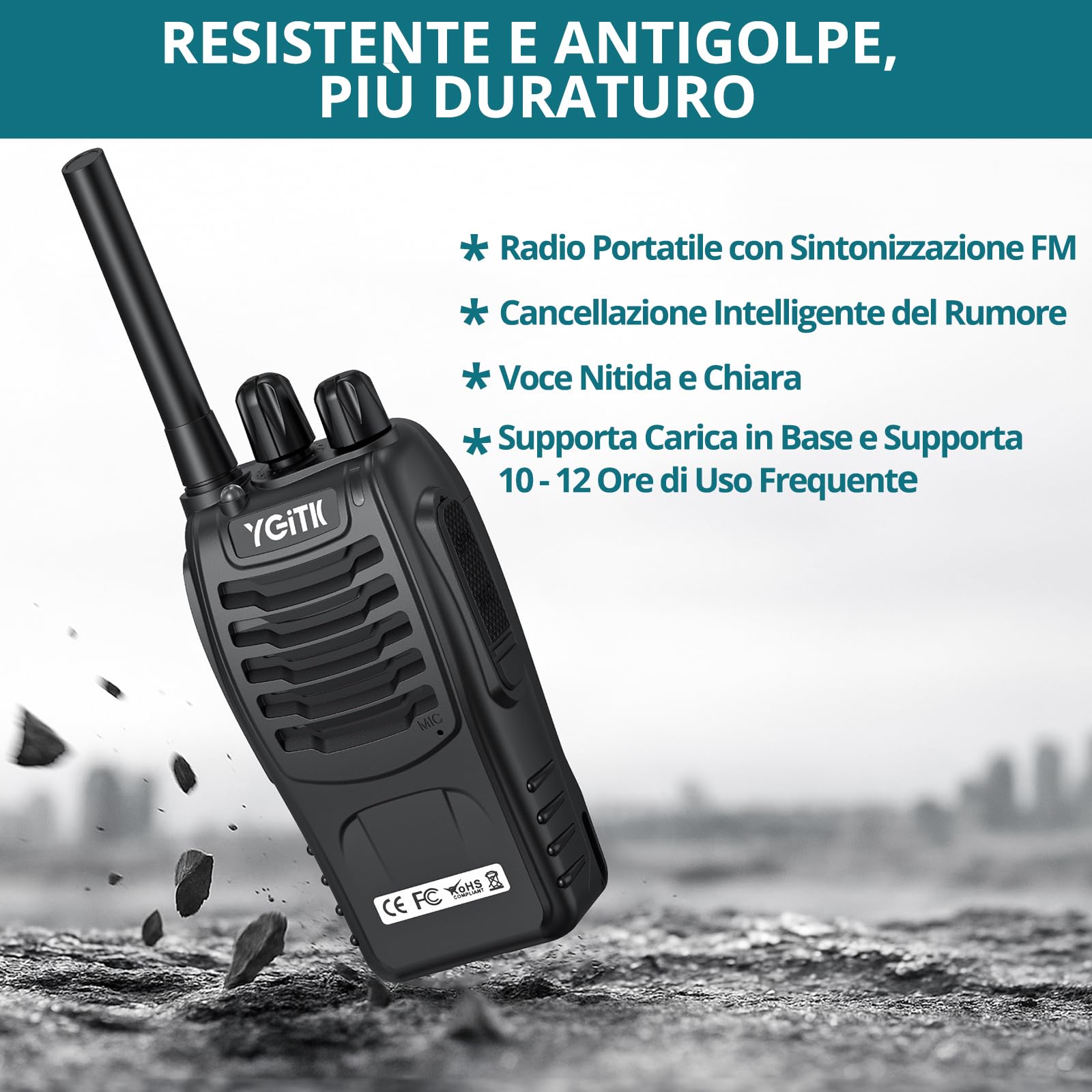 Walkie Talkie PMR446, 2 Pezzi Ricetrasmittenti Portatili con Canali 16, Portata fino a 1.5 km in Spazio Aperto, per Gestione Alberghiera/Escursionismo/Campeggio/Viaggi - Ricaricabili via USB