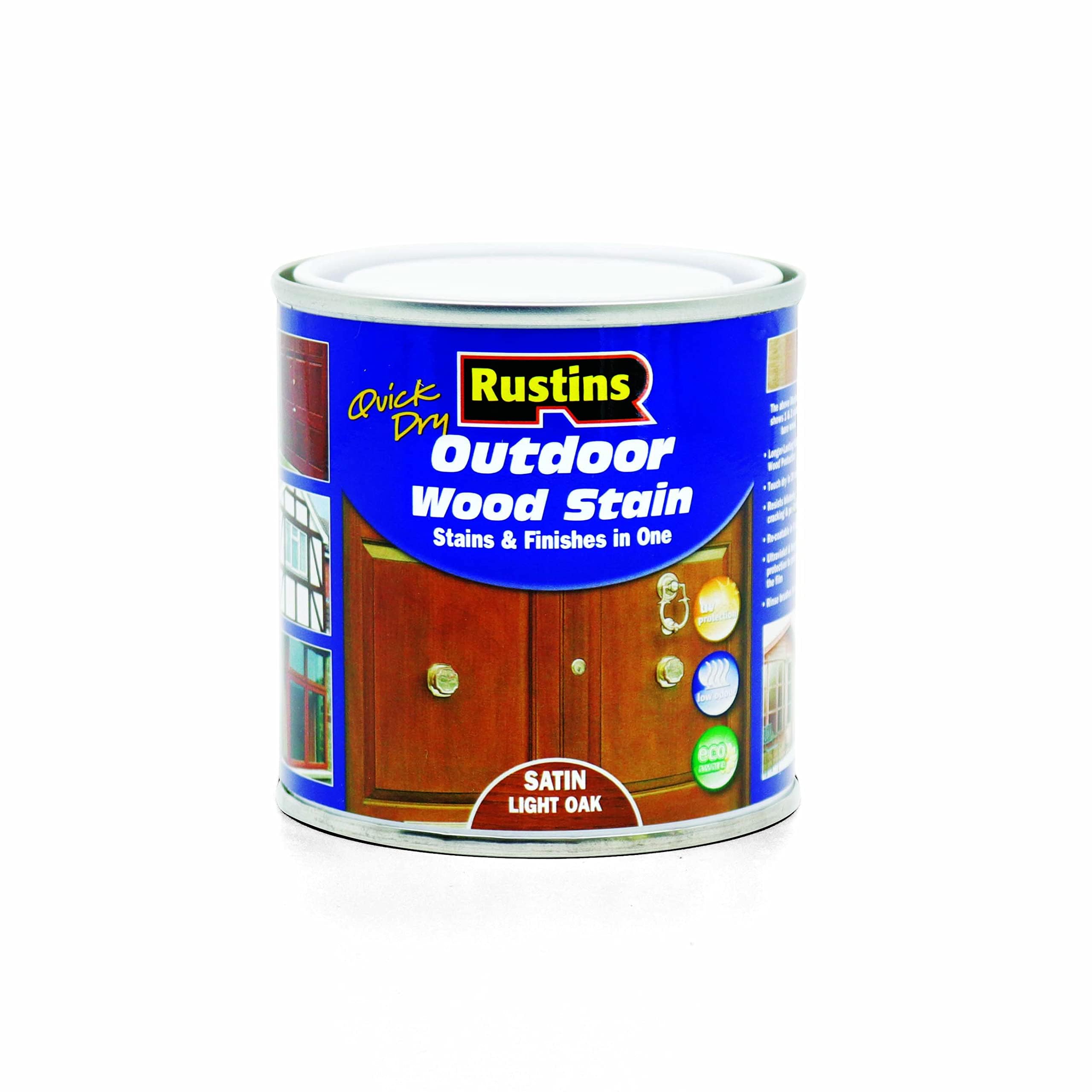 Rustins Light Eslo250 Quick Dry Exterior Woodstain Satin Oak 250Ml