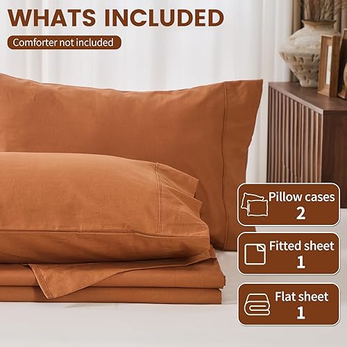 Miniatura 6 de Juego de sábanas de lino 100 % tamaño Queen, juego de sábanas de lino transpirable y duradero de 4 piezas, ropa de cama suave para todas las