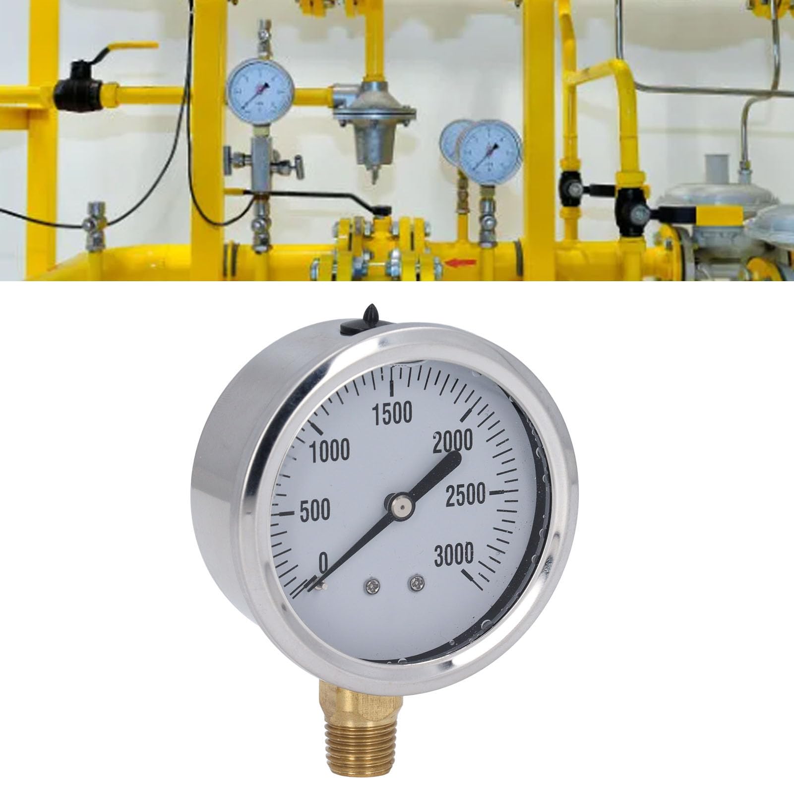 Manómetro hidráulico de 3000 psi, manómetro de presión con esfera de 2,5 pulgadas lleno de líquido de glicerina, medidor de presión de acero inoxidable de 1/4 Npt, dispositivo de medición de presión