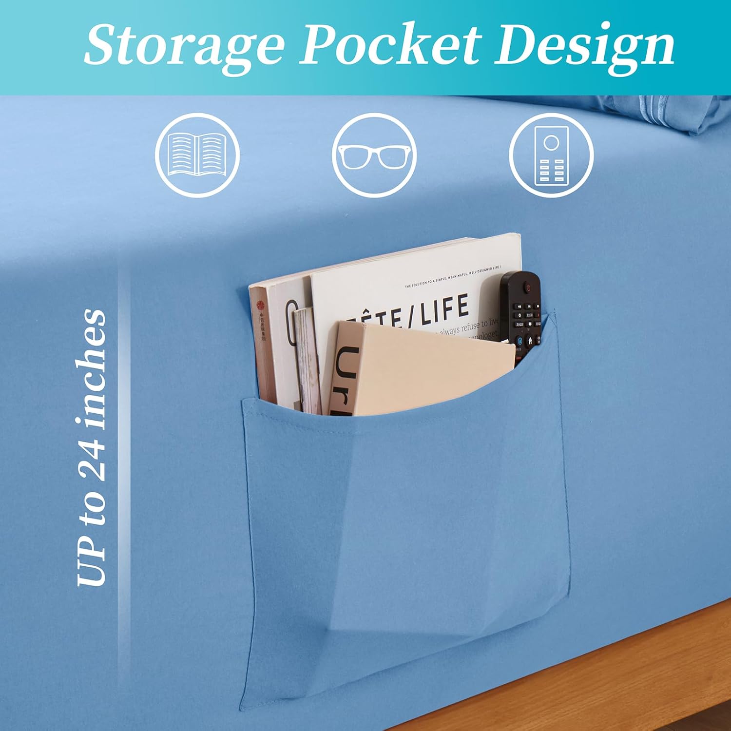 Horbaunal Extra Deep Pocket King Fitted Sheet Only - Fits Up to 24 Inch Mattress - Luxury 1800 Thread Count - Microfiber Blue Fitted Bed Sheet King Size