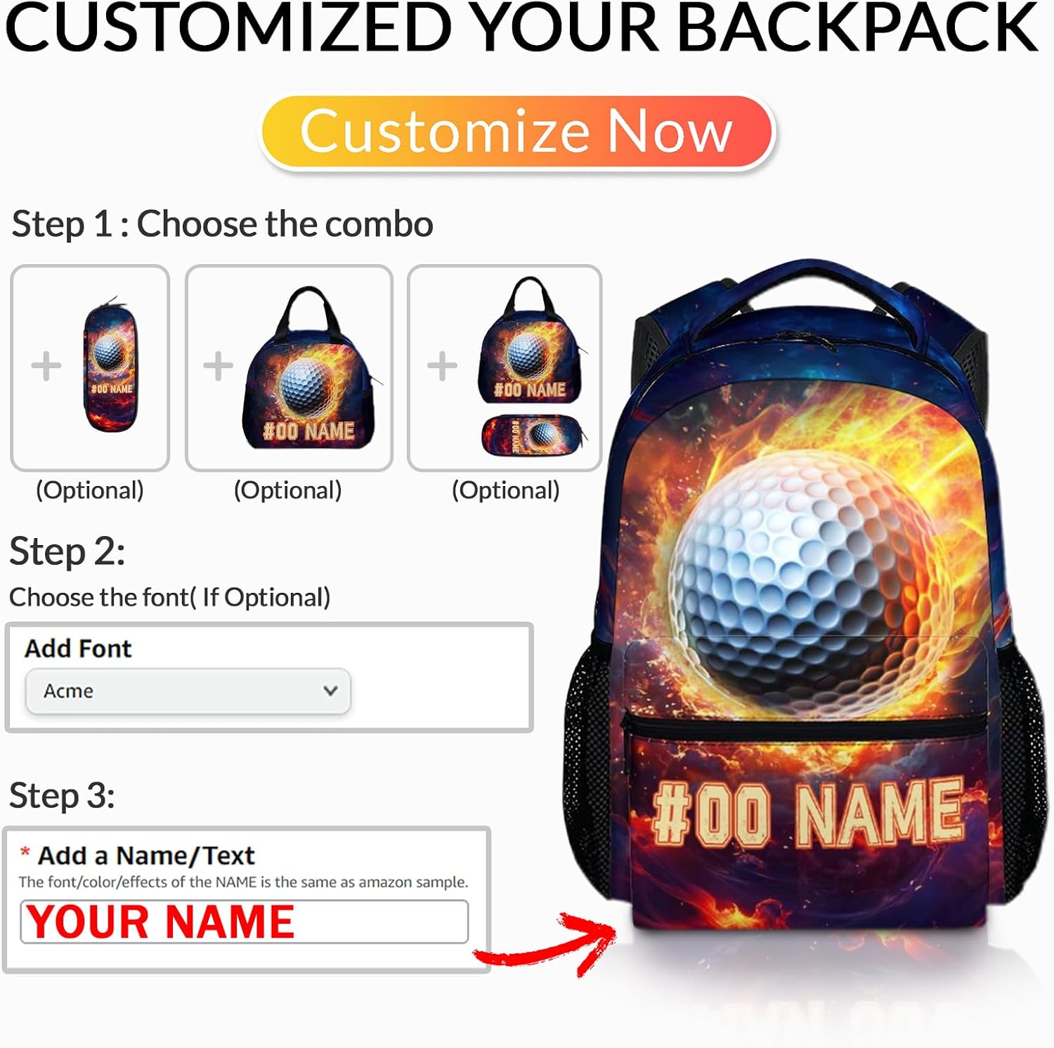 Custom Backpack for Boys - 17 Inch Lightweight Golf Backpacks for School Travel - Personalized Sport School Bag for Kindergarten Preschool Primary
