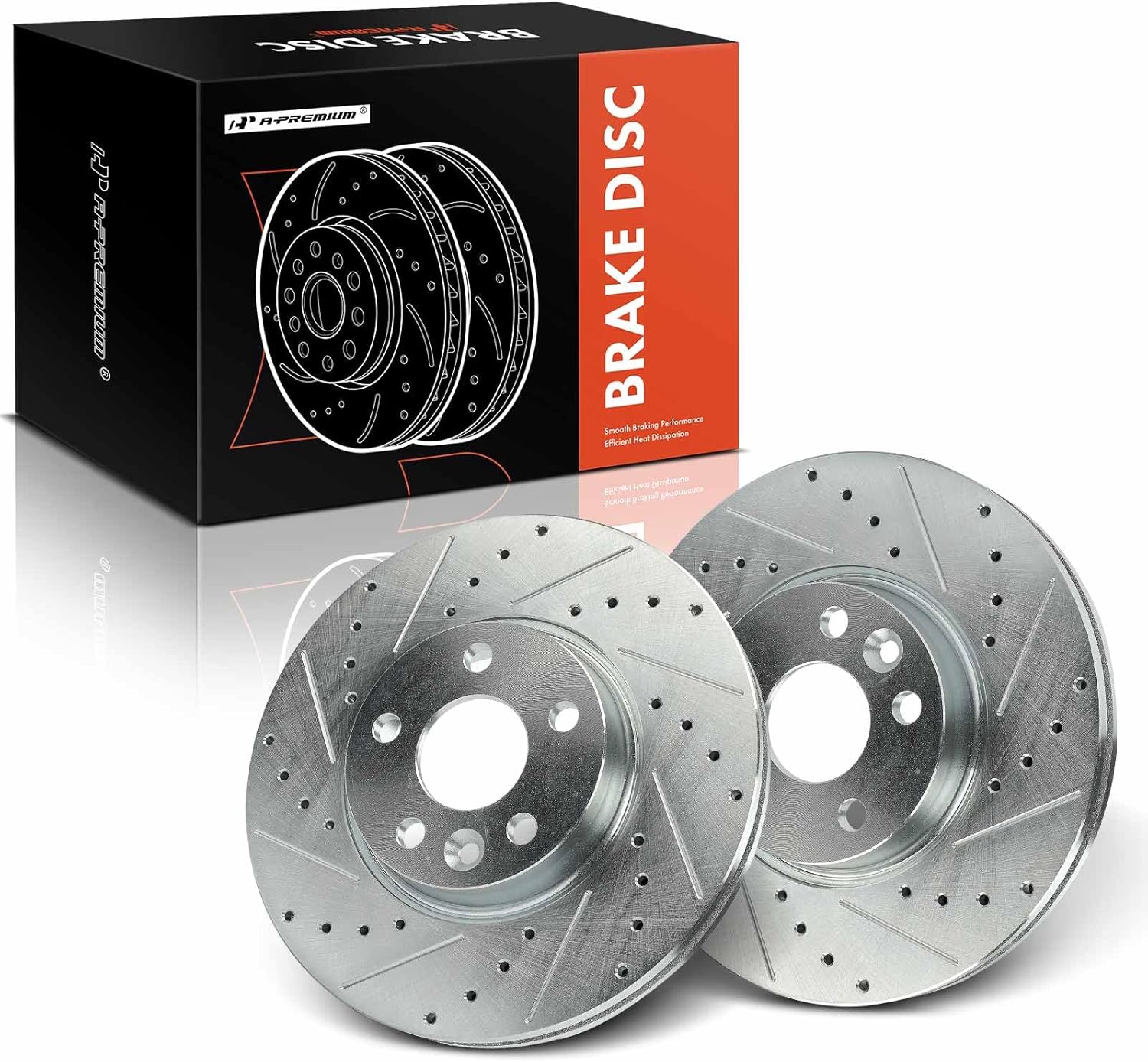 A-Premium 11.81 inch (300mm) Front Drilled and Slotted Disc Brake Rotors Compatible with Select Land Rover and Volvo Models - Range Rover Evoque 2012-2018, S60 2011-2018, XC70, S80, V60, V70, 2-PC Set