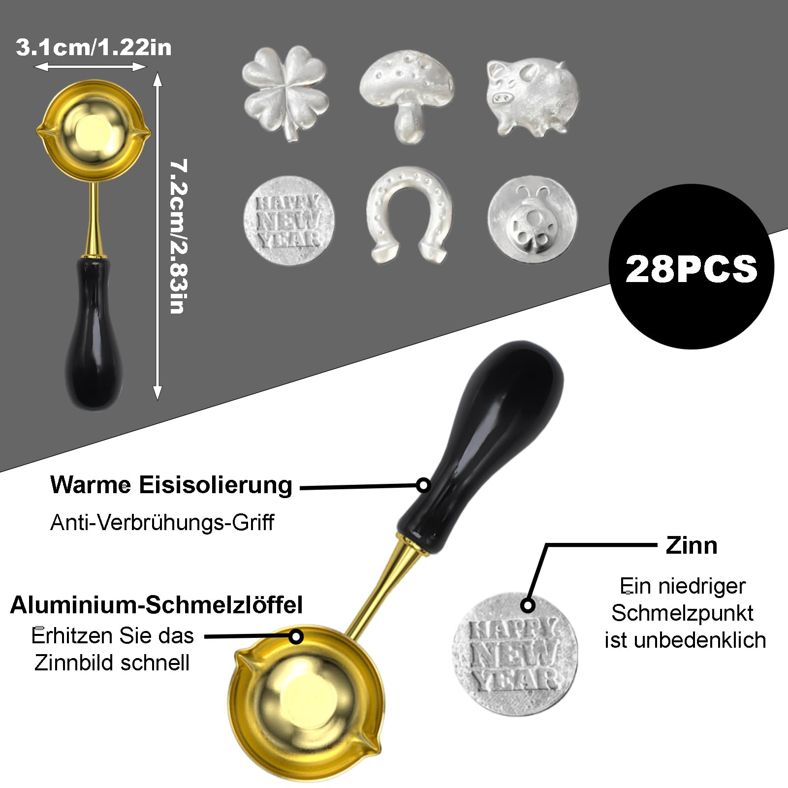 Zinngießset Silvester 2025 | Traditionelles Partyg Produktbild-Vorschau 3