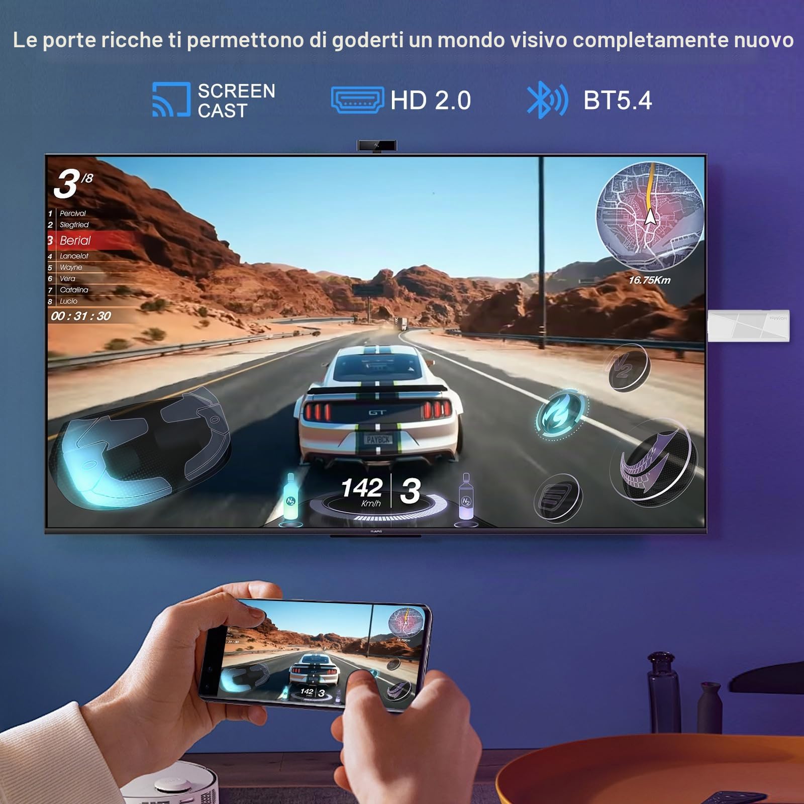 X88 H96 MAX Android 14.0 TV Stick ATV RK 3518 Quad-Core 16 GB WiFi6 2,4G/5,8Ghz BT5.0 4K AV1 Ultra HD Controllo Vocale Smart Home Player