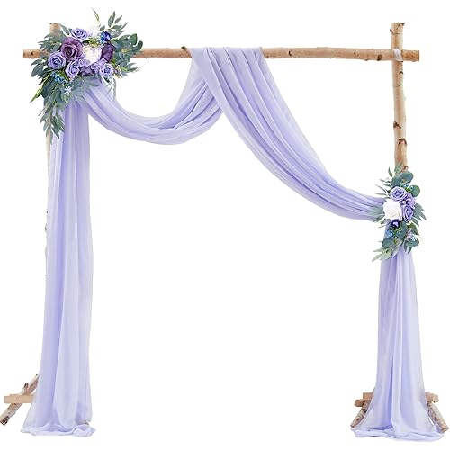 Wedding Arch Draping Fabric,1 Panel 18FT Purple Sheer Chiffon Curtain Drapes 6 Yards for Wedding Ceremony Birthday Party Decoration
