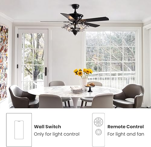 Miniatura 4 de CROSSIO Moderno ventilador de techo de cristal con control remoto para dormitorio, sala de estar (negro, 2, 50 pulgadas)