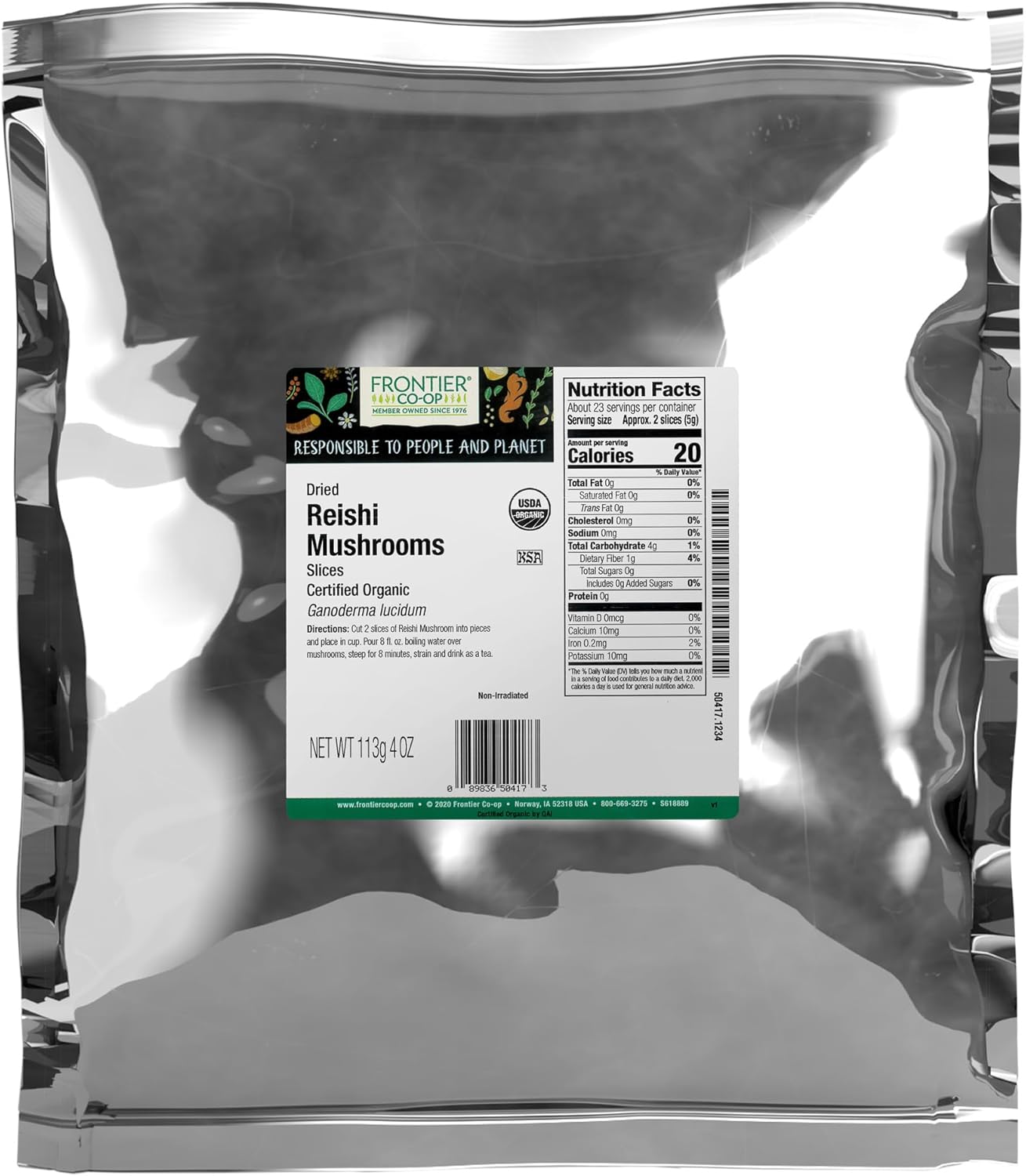 Frontier Co-op Organic Reishi Mushrooms, Dried Slices 1/4 lb - Earthy Flavor for Tea, Soups, Stews