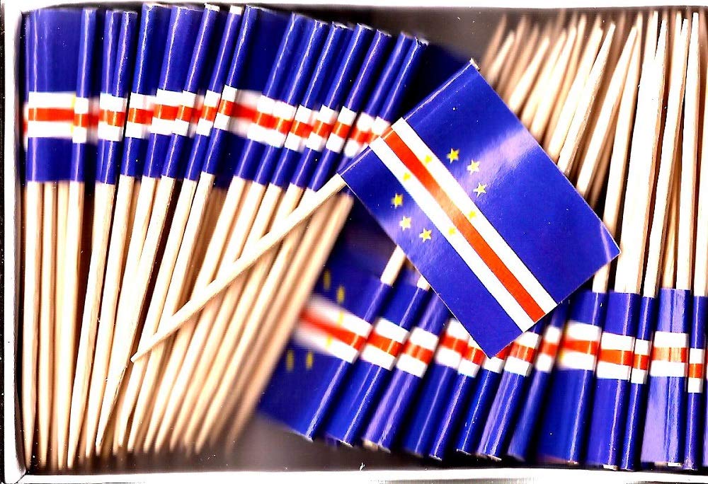Cape Verde Mini Country Toothpick Flags, 100 Small International Mini Flag Cupcake Toothpicks or Cocktail Sticks & Picks (Cape Verde, 1 Box of 100-100 Total Toothpicks)
