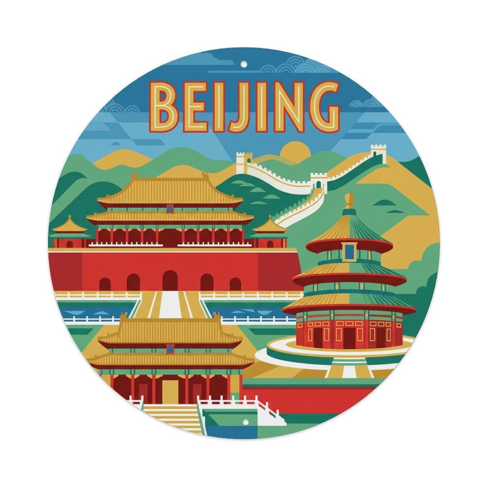 Vintage Travel China Beijing Metal Tin Sign