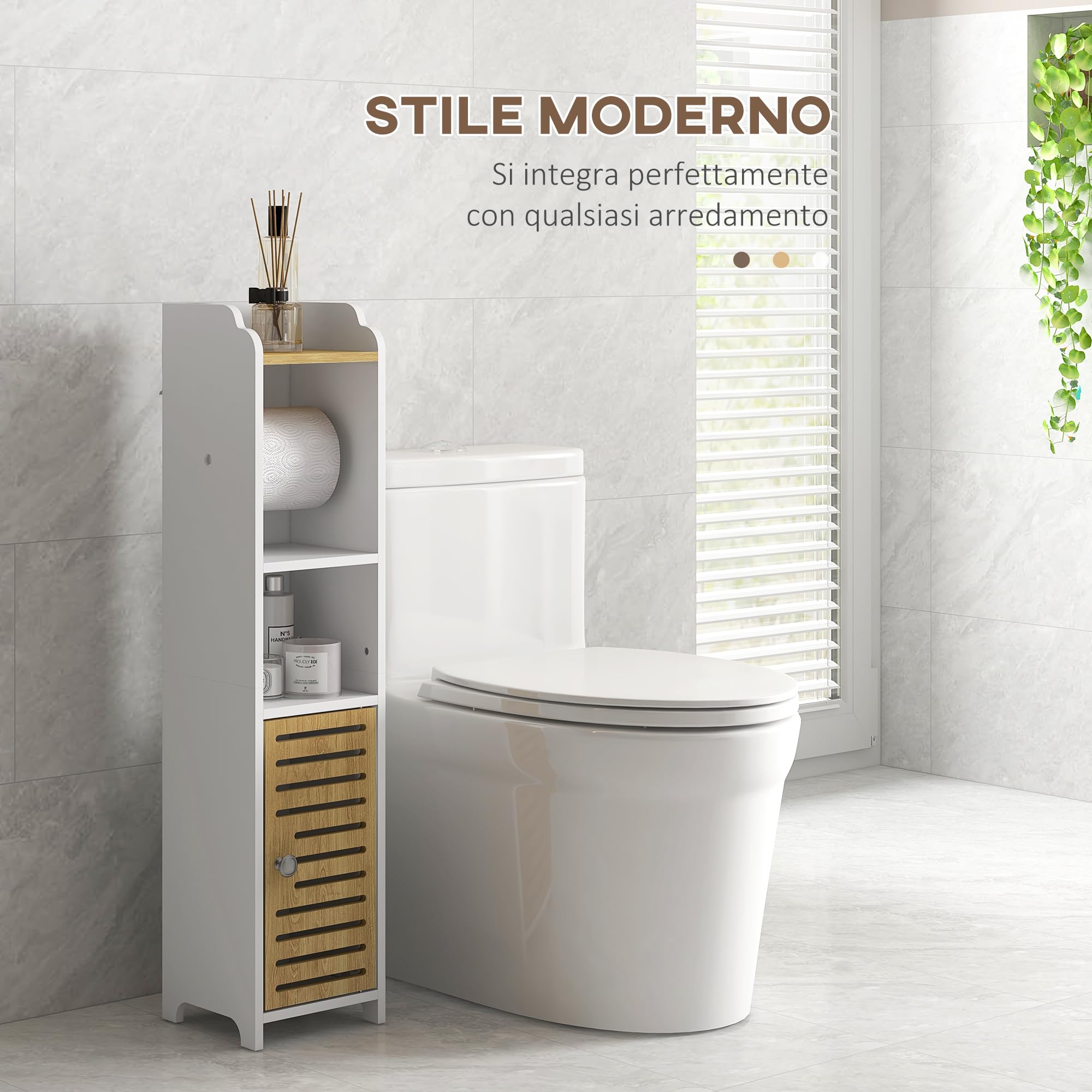 kleankin Mobiletto Bagno Salvaspazio in Truciolato 18x20x90 cm Bianco | Mobiletto Multiuso, Ripiano Porta Carta Igienica, Ripiani Aperti, Armadietto Inferiore