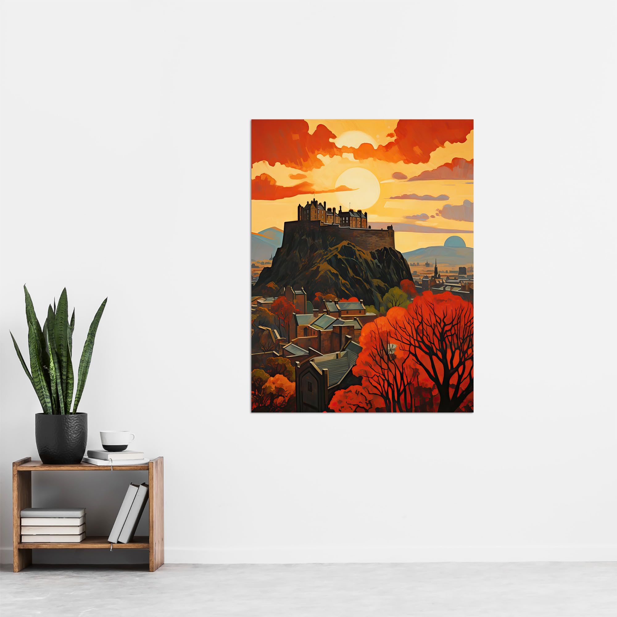 Artery8 Edinburgh Castle Oil Painting Twilight In Autumn Cityscape Extra Large XL Wall Art Poster Print, Unframed 24X32", 81L x 61W cm - Image 4