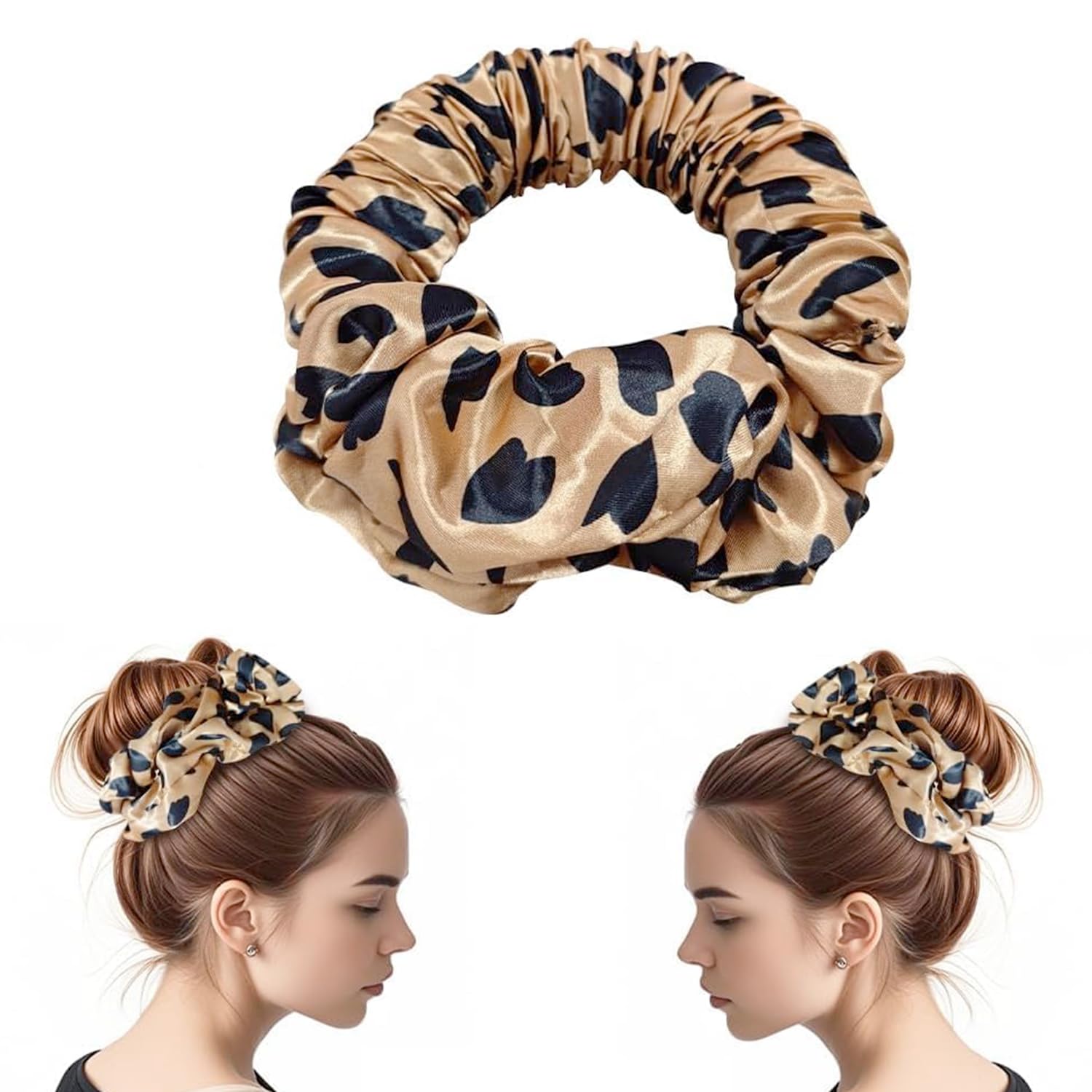 Satin Leopard Heatless Scrunchie, Overnight Curler for Medium & Long Hair