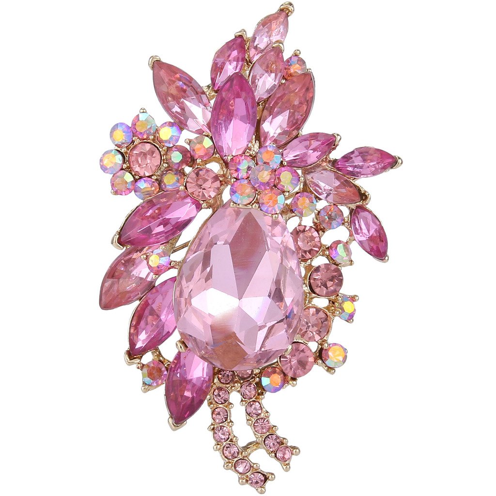 EVER FAITH Women's Rhinestone Crystal Vintage Style Flower Teardrop Brooch Pendant