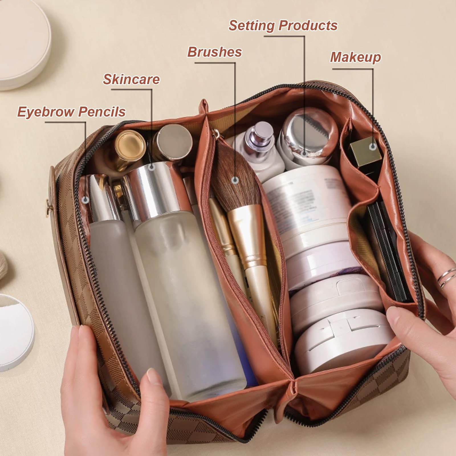Geräumige Kosmetiktasche, Beauty Case, Strapazierfähiges Leder, Große Öffnung für Einfachen Zugriff, Leicht zu Reinigen, Geräumiger Stauraum für Große Gegenstände(White)