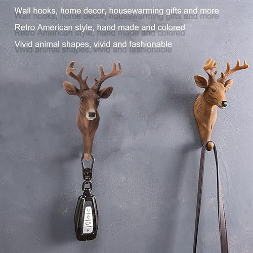 Miniatura 5 de Gancho de pared individual con cabeza de ciervo, gancho rústico con forma de animal, decoración de pared de cabeza de ciervo para colgar sombreros,