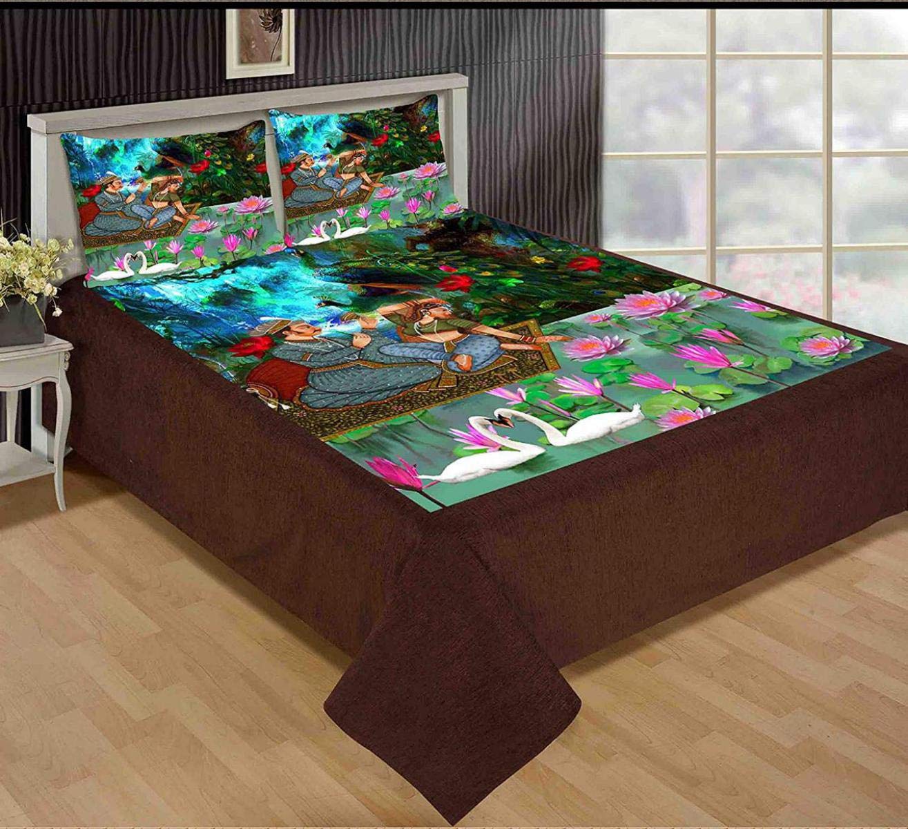 Premium Super Soft Touch Valvet Digital Print Warm Double Bedsheet with 2 Pillow Covers, GRAP The Deal