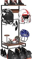 Vista 1 de Soporte de pared para casco de motocicleta, soporte rústico para casco con 4 soportes para sombreros y 2 estantes de madera, accesorios