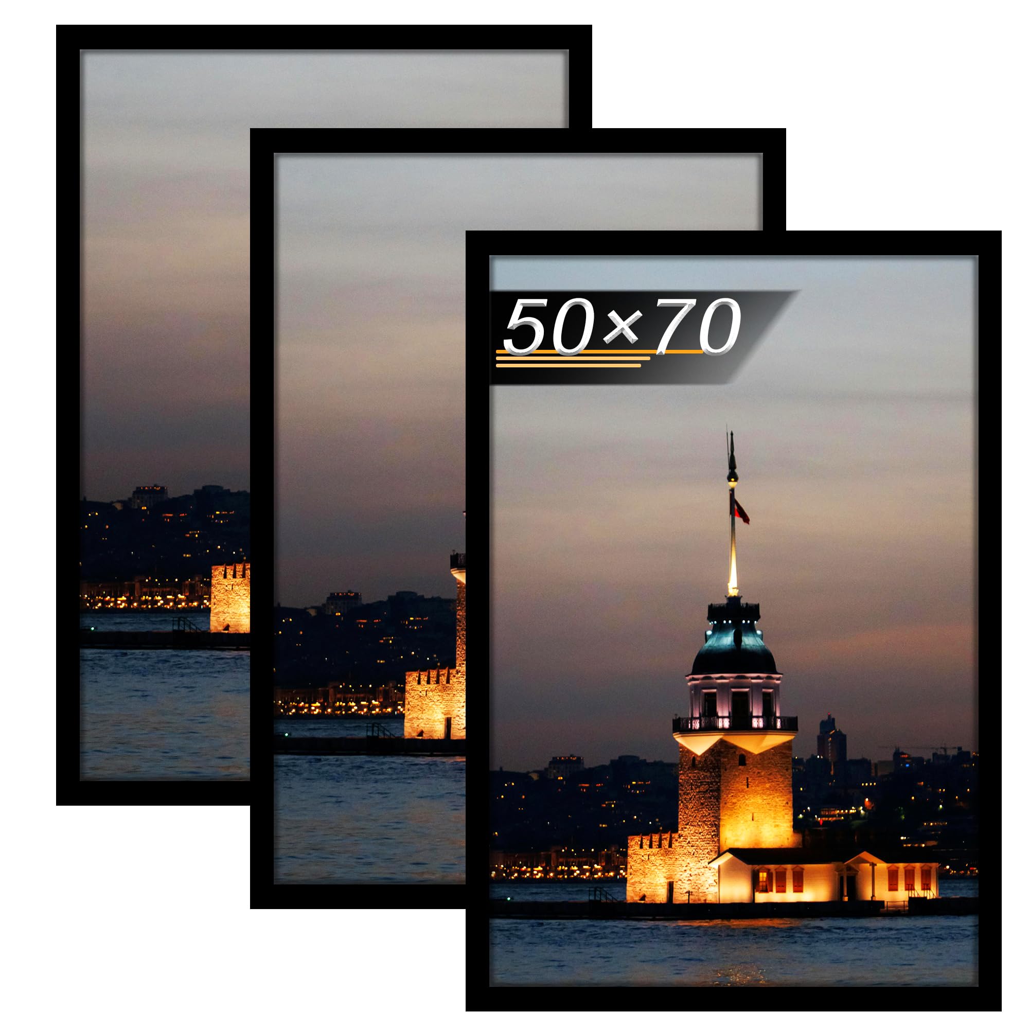 Tinkeps Marcos 50x70 cm Negro, Juego de 3 Unidades. Este marco de fotos de 50 x 70 cm está fabricado con material de madera y es ideal para colocar fotos, imágenes y pósteres.
