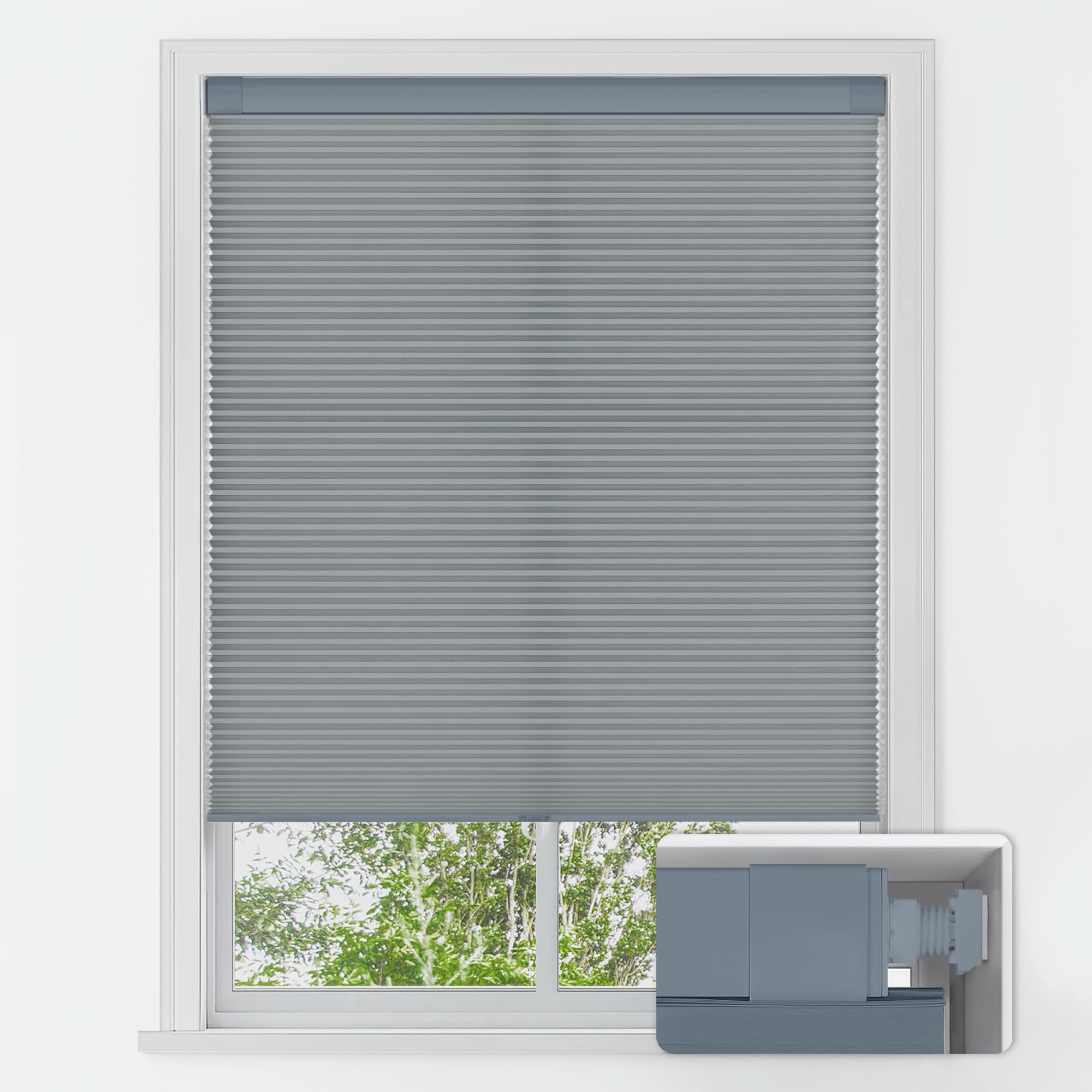 LazBlinds No Drill Cordless Cellular Shades, 38" W x 64" H, Dark Grey