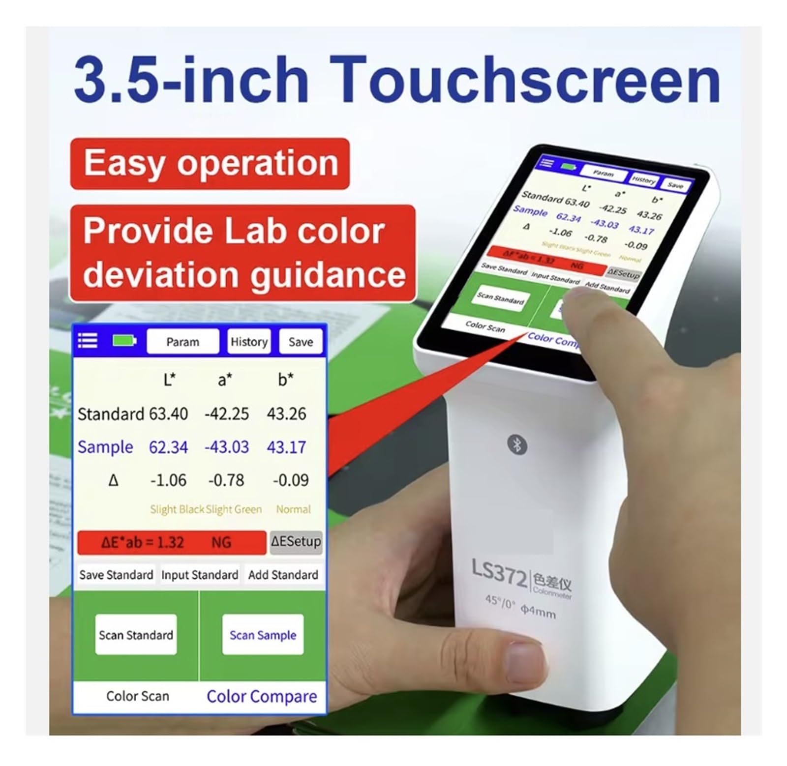 Espectrofotómetro, Colorímetro De Pantalla Táctil Apertura LS372 4 Mm
