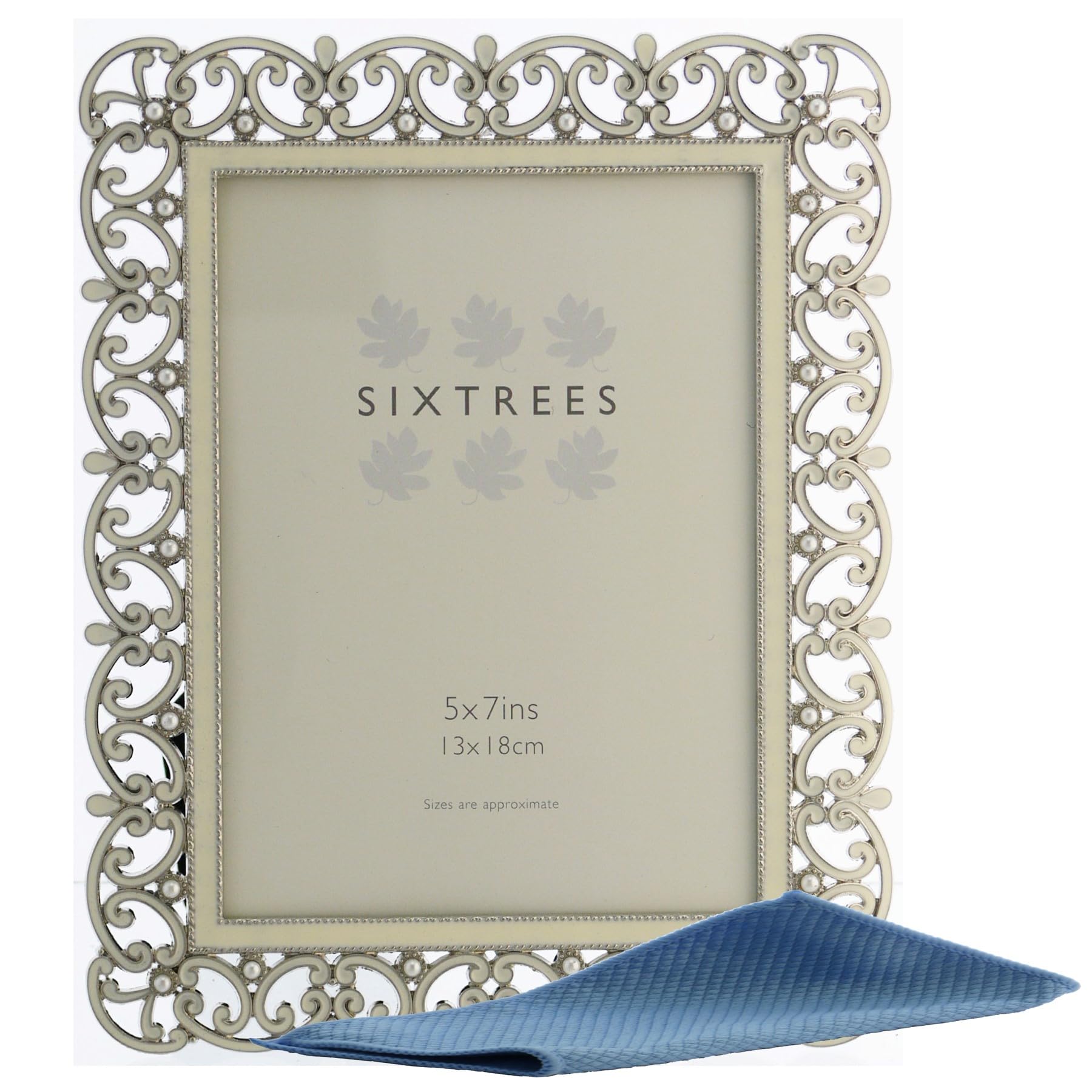 SixtreesSixtrees Sophia 2-526-57 Antique Vintage and Shabby Chic Style Cast metal 5 x 7 inch photo frame with beads and Ivory Enamel infill.