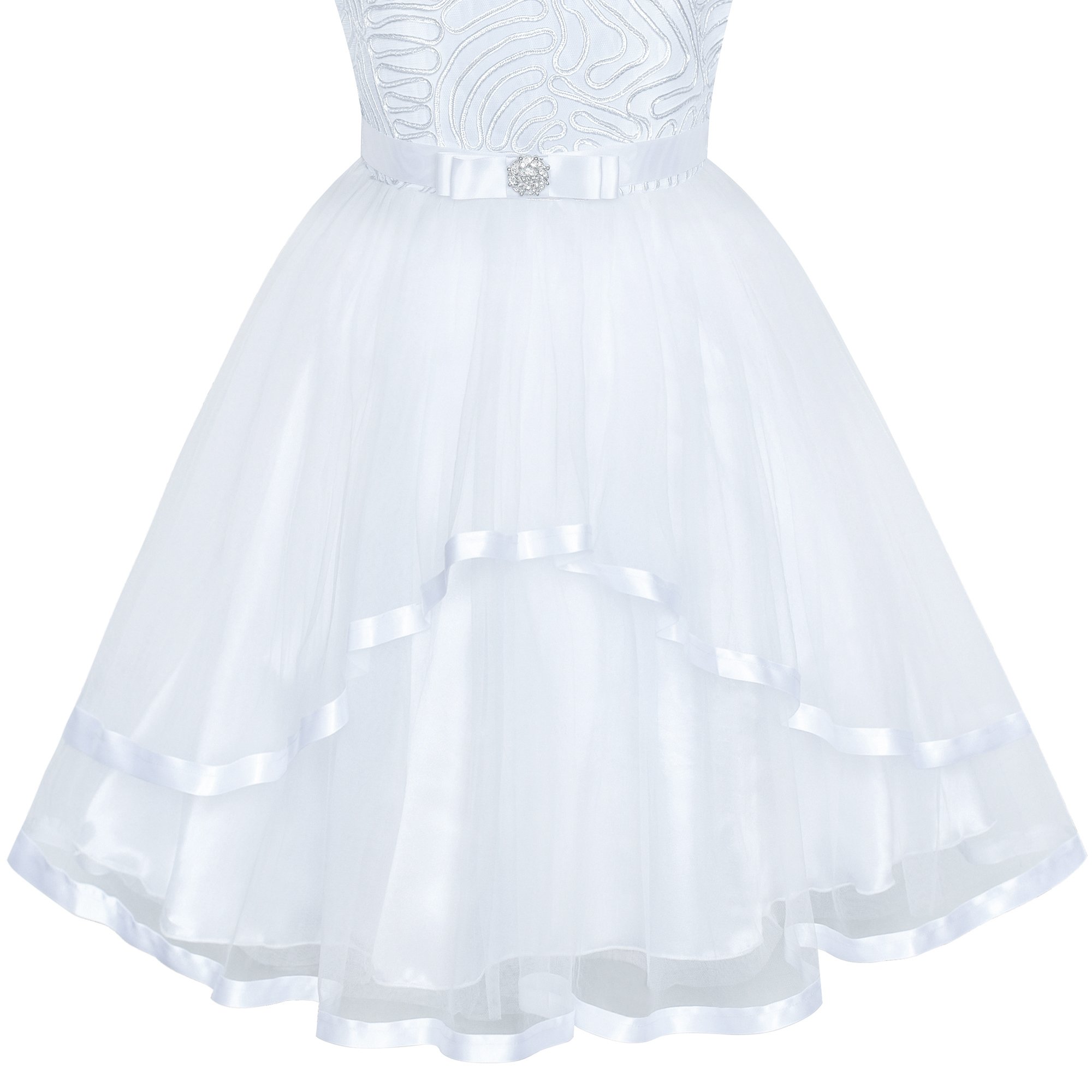 Sunny Fashion Flower Girls Dress Blue Belted Wedding Party Bridesmaid Size 4-12 — view 4