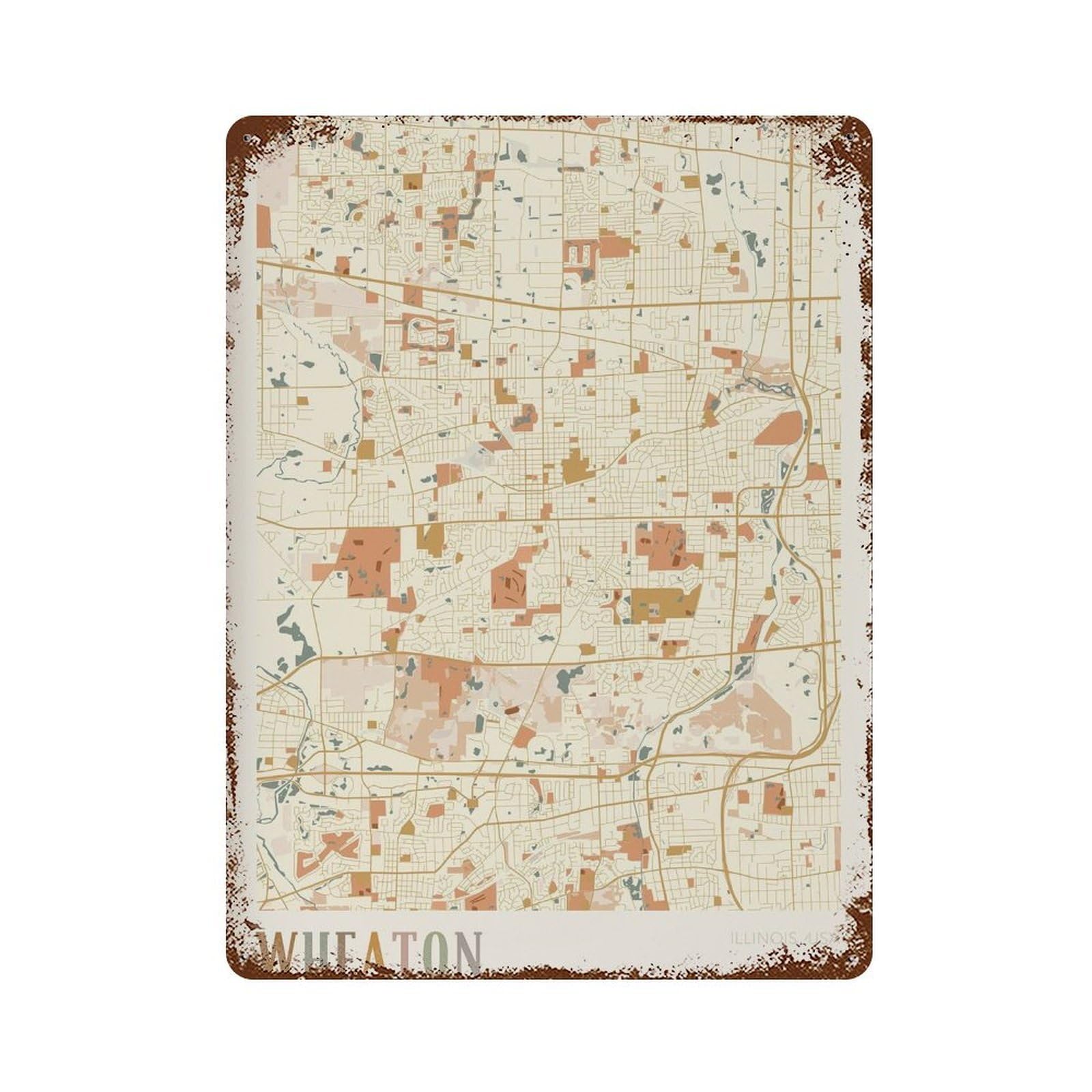 xiaoxiaoshen Wheaton Map Illinois Travel Gift Boho Wall Decor Art Metal Tin Poster Modern Home Decor Art Home Bar Shop Decorations Vintage Sign 40x30cm