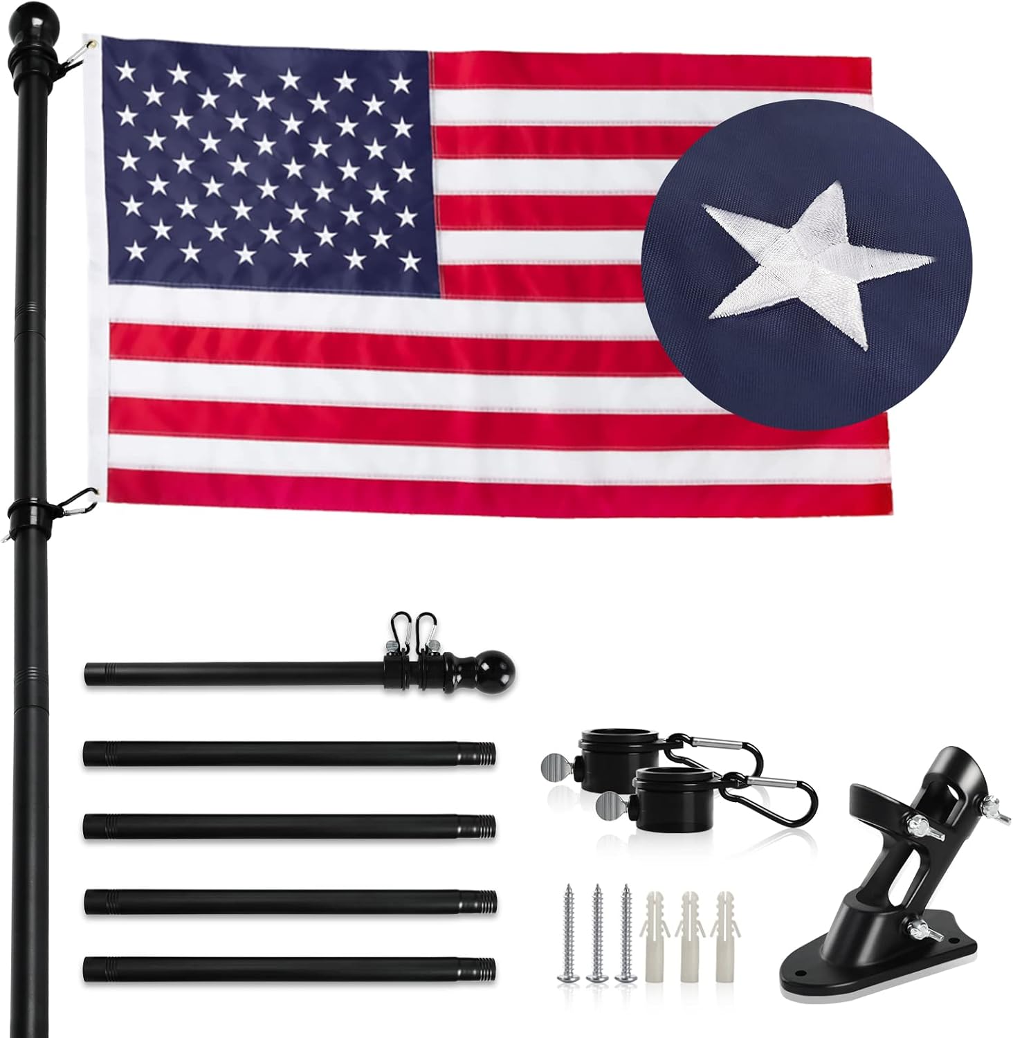 Flag Pole for Outside House with American Flag,Black Thicken FlagPole Kit Includes