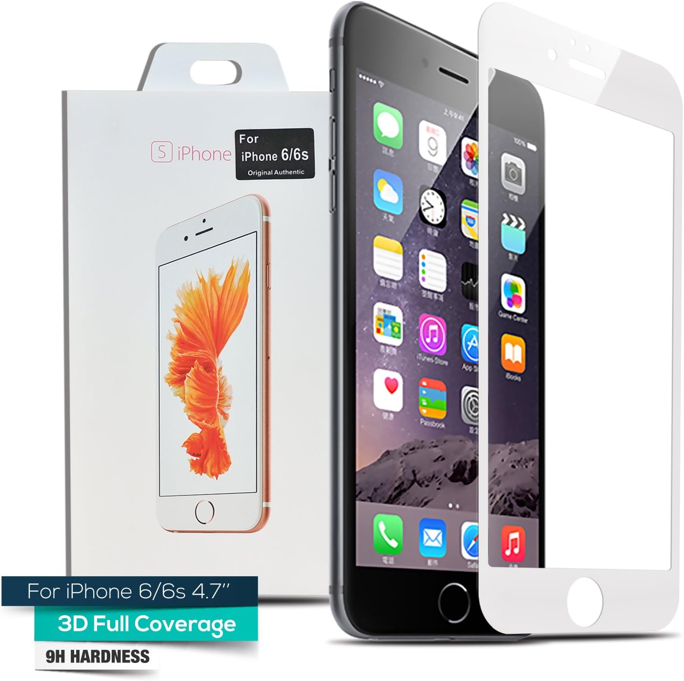 Maxway 3D Full Coverage 9H Hardness Tempered Glass Curved Edge Screen Protector for iPhone 6 / 6s, 4.7 inch (White)