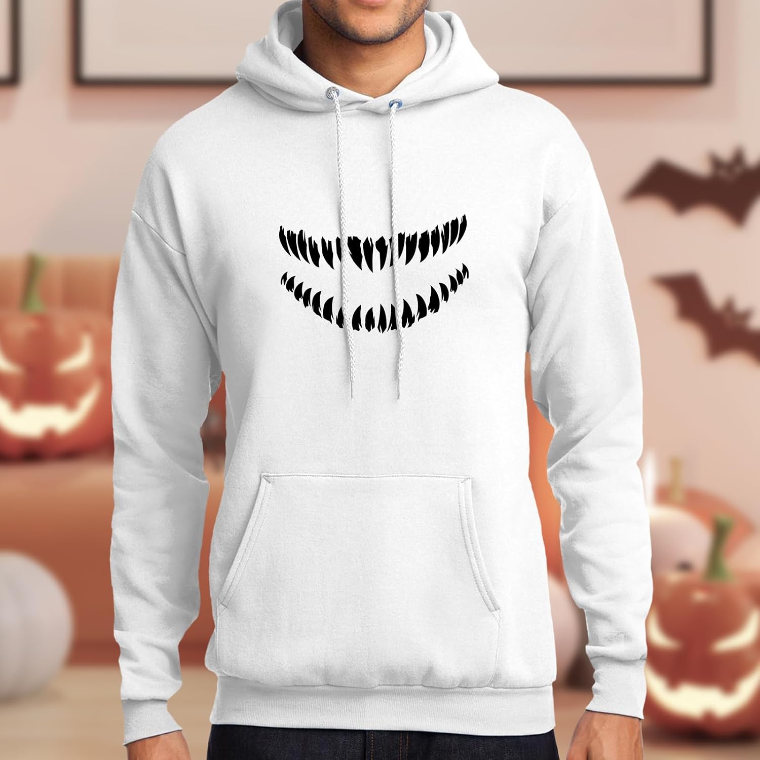 GotPrint Monster Teeth Scary Smile Halloween Hoodies, Funny Graphic Sweatshirts for Men, Women Lightweight Long Sleeve Hoodie