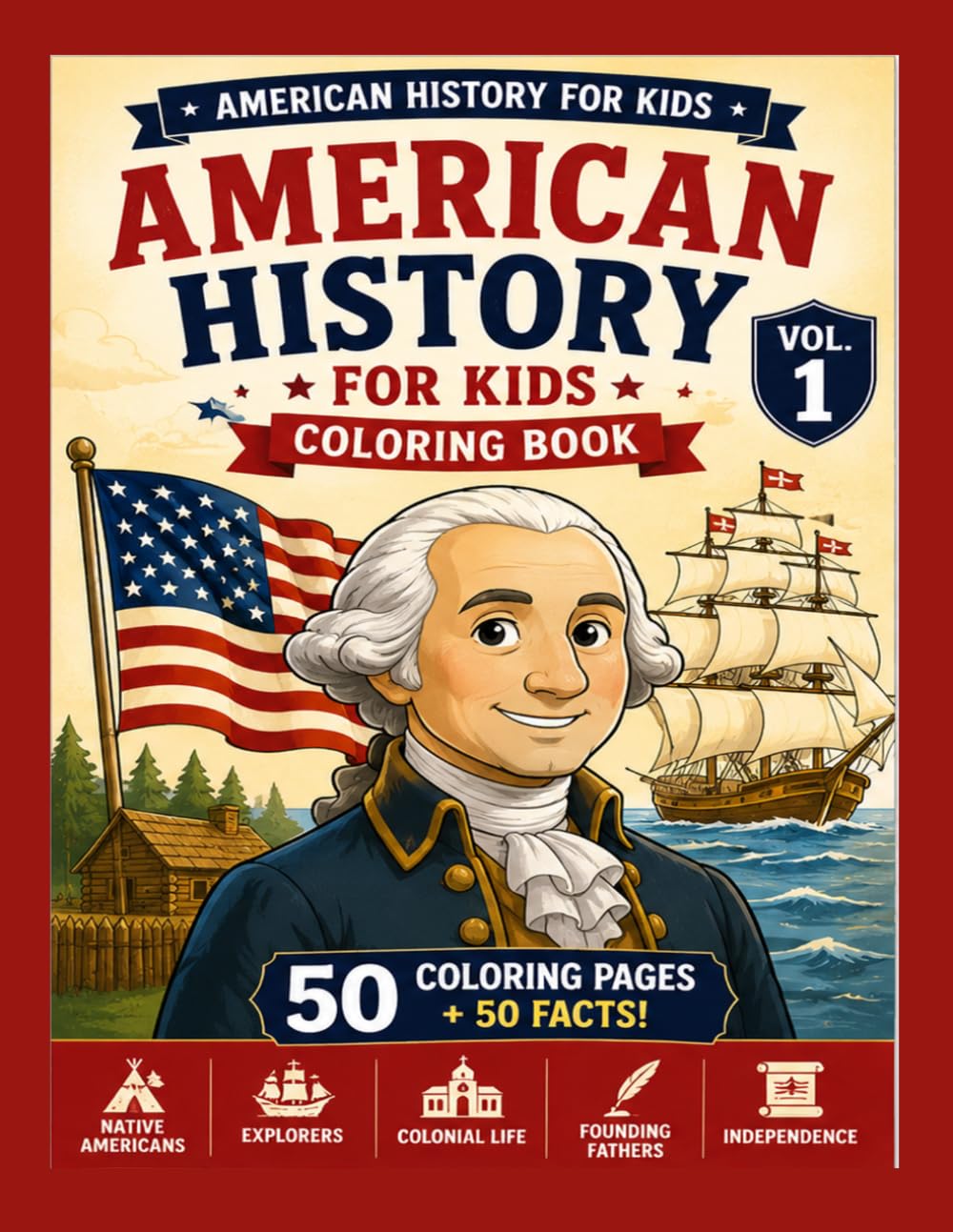 American History Coloring Book for Kids Volume 1: Learn About Native Americans, Explorers, Colonies, the American Revolution, and the Founding Fathers ... 6–12 (American History Coloring Adventure)