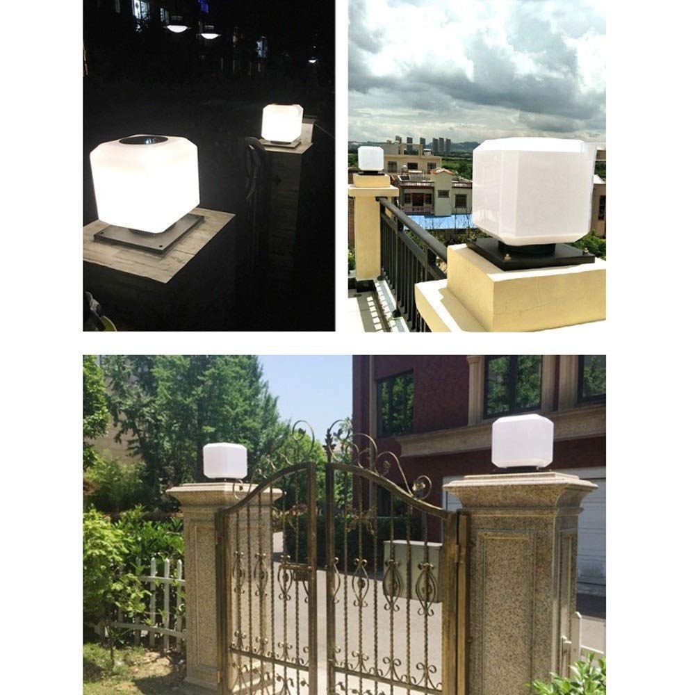 Lanterna a Colonna Solare a LED per Esterni, Quadrata, per Villa, Porta, in Acrilico, a Forma di Lampada da Giardino, Balcone, Parco, Nera, Impermeabile con Grado di PRO,36 * 30cm