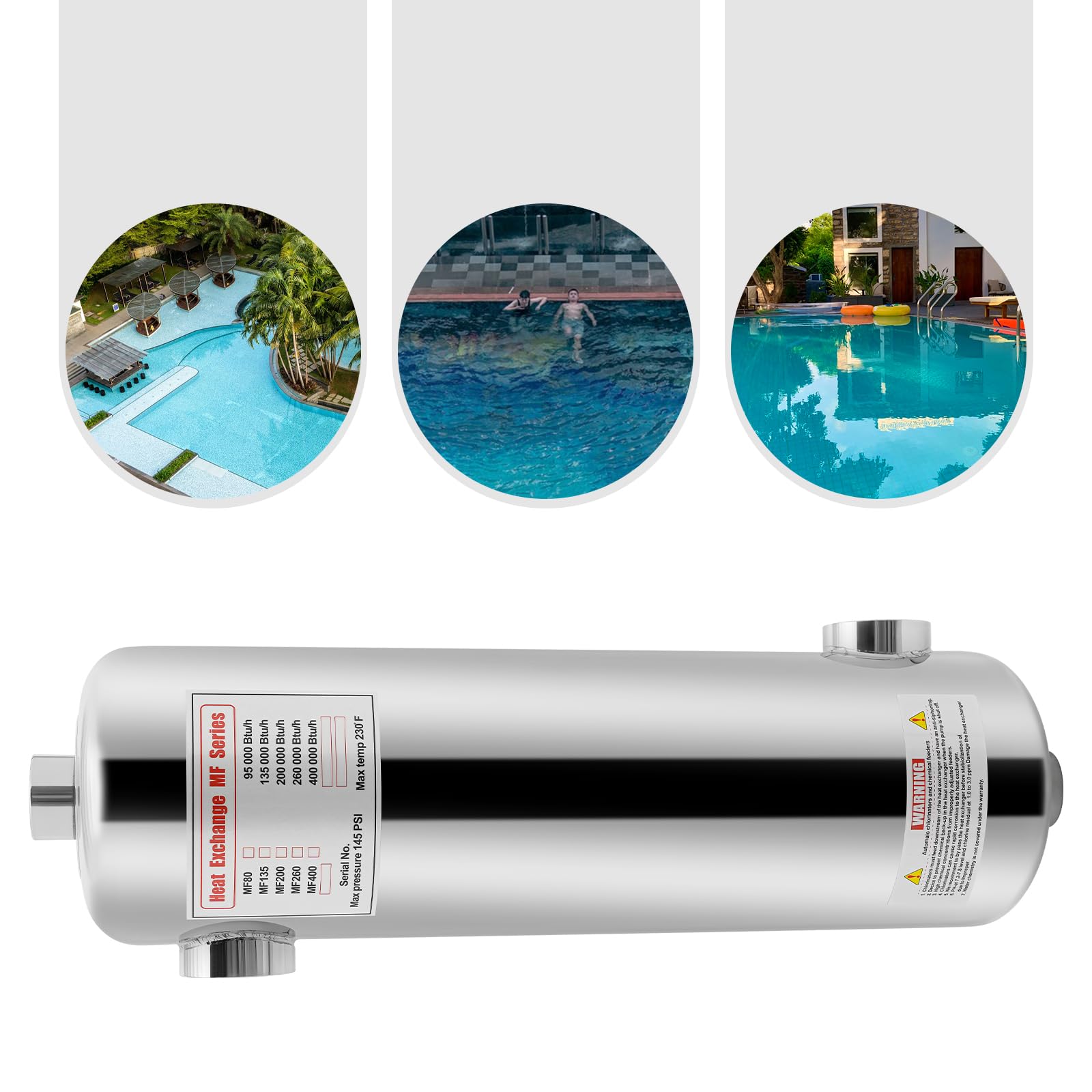 Échangeur de chaleur pour piscine Échangeur de chaleur pour bassin de piscine 60Kw Chauffage de piscine Réchauffeur de piscine Échangeur de chaleur en acier inoxydable pour système de piscine, débit
