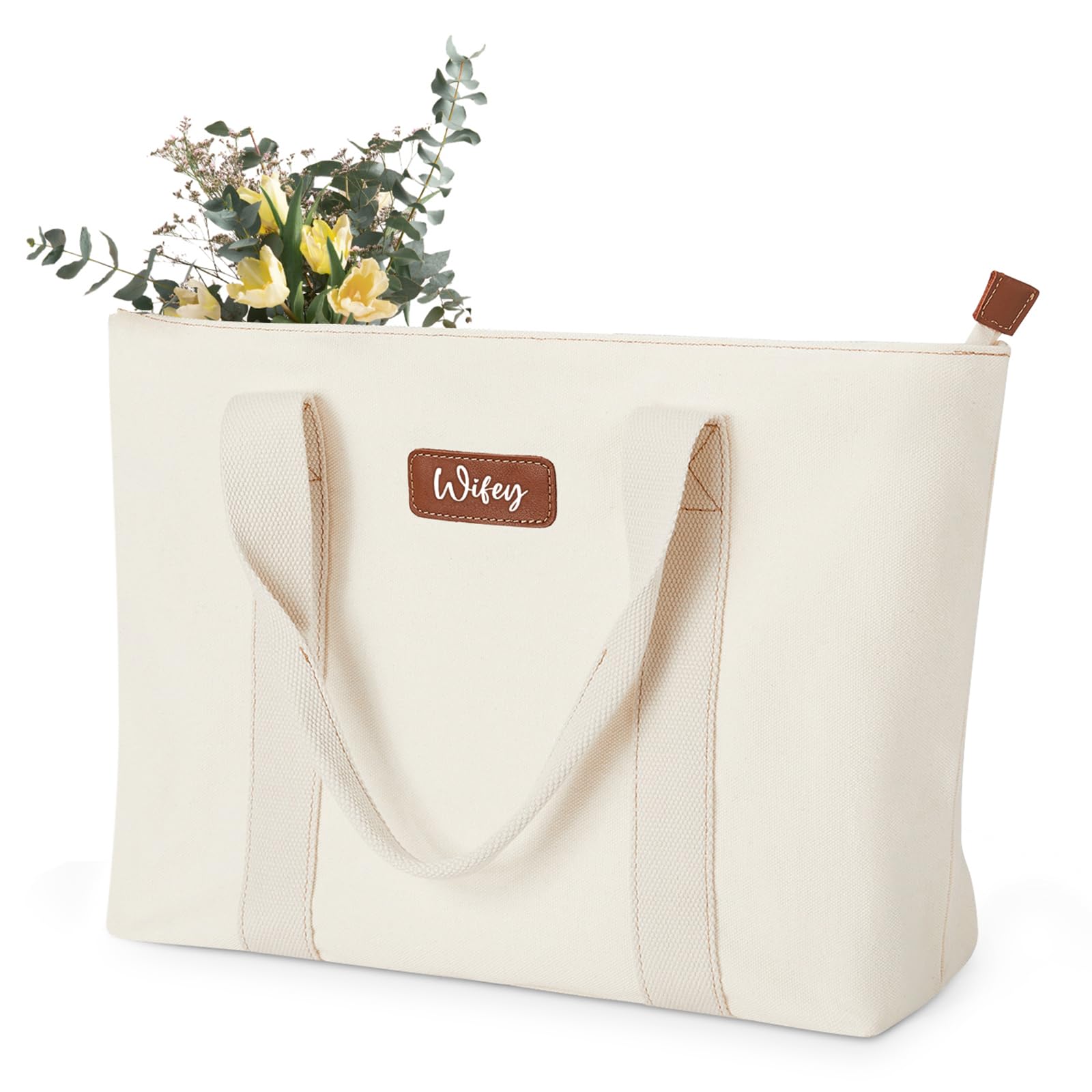 AW BRIDAL Monogram Canvas Tote Bag - Bride Mrs Wifey Gifts for Bride to Be, Large Zippered Gift Bag for Women Mom Sister