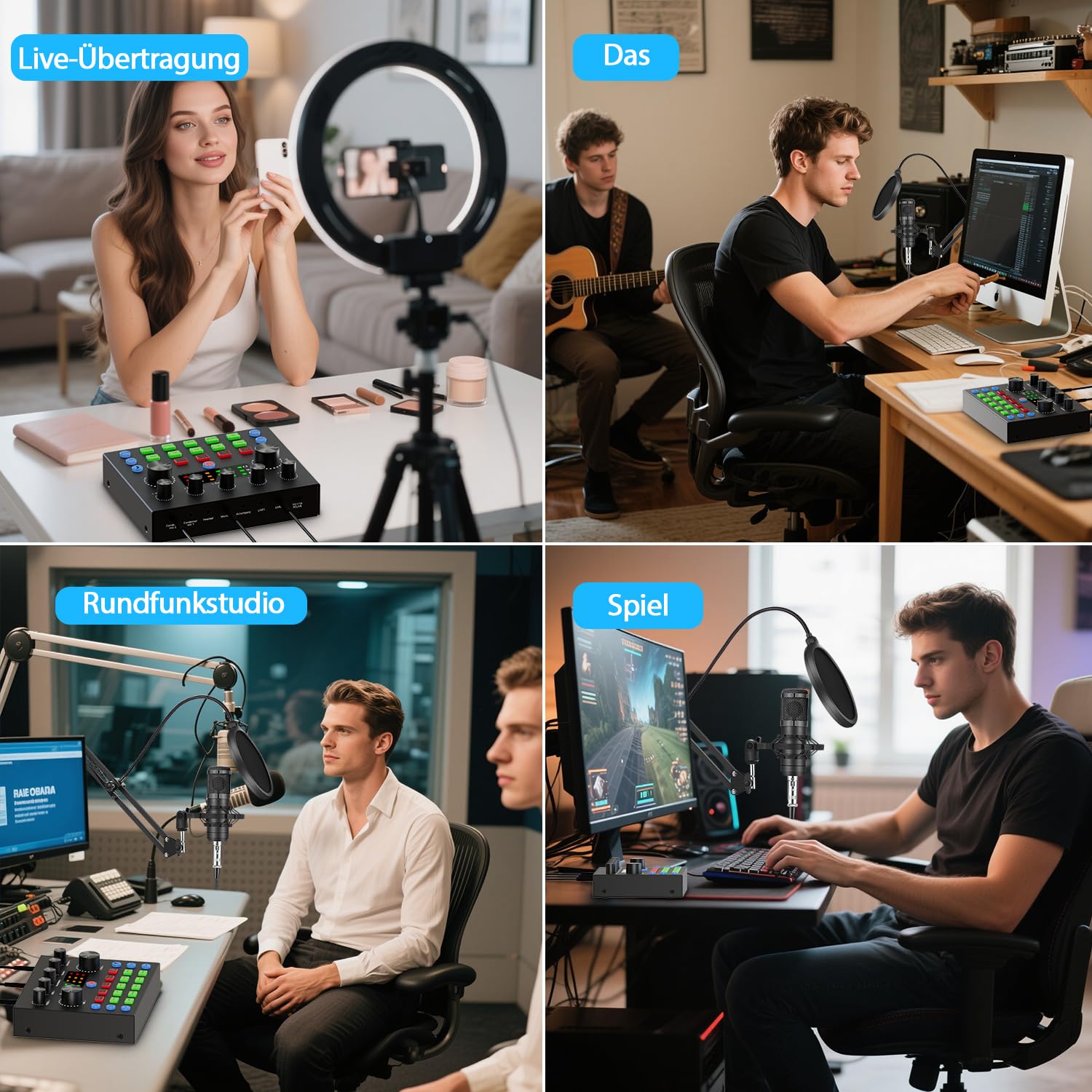 Brvomussy Podcast Mikrofon Set mit Audio Mixer und Voice Changer, Kondensatormikrofon Komplettset mit Mikrofonarm für Live Streaming, Podcast, Gaming, YouTube, TikTok, Gesang und PC Aufnahme