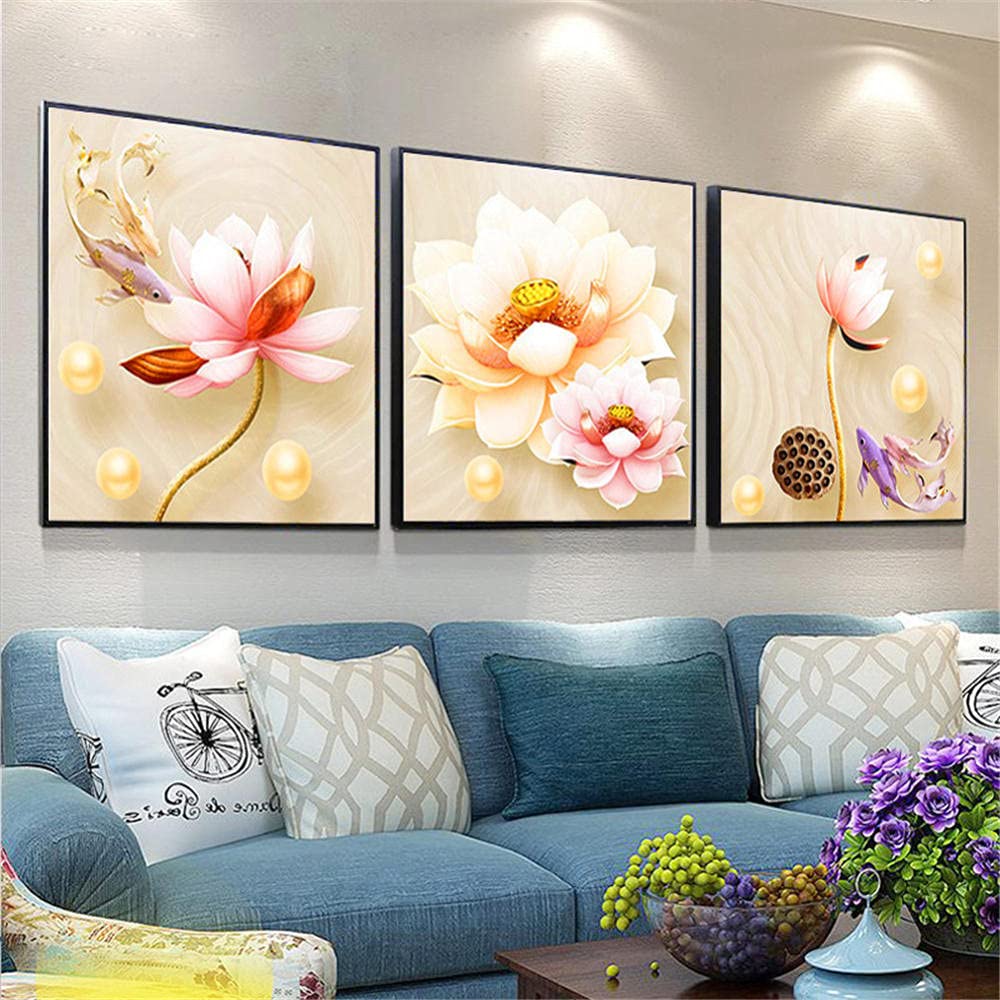 Plaxz Diamond Painting Kit Completo,Strass Ricamo,Pittura Diamante 5D Fai da Te,Adulti e Bambini,Loto Rosa,Punto Croce,for Home Wall Decor,Mosaico Arte Artigianato,Diamante Quadrato,60cmX60cmX3PCS
