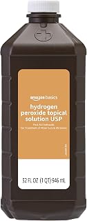 Amazon Basics 3% Hydrogen Peroxide Topical Solution USP - First Aid Antiseptic for Cuts, Scrapes & Burns, 32 fl oz