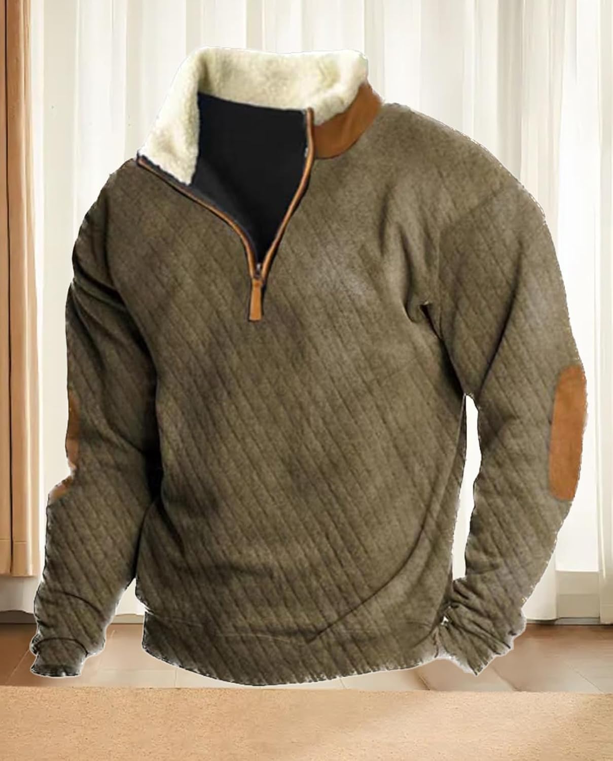 Western Sweatshirts for Men Aztec Retro Pullover Quarter Zip Sweatshirt Mens Stitching Color Fleece Sweatshirt - Image 4