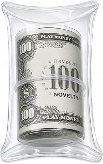 Novelty Play Money Squeeze Toy, Fake Bill Stress Relief Squishy in Clear Pouch, Rolled Play Money Gag Gift，Grey