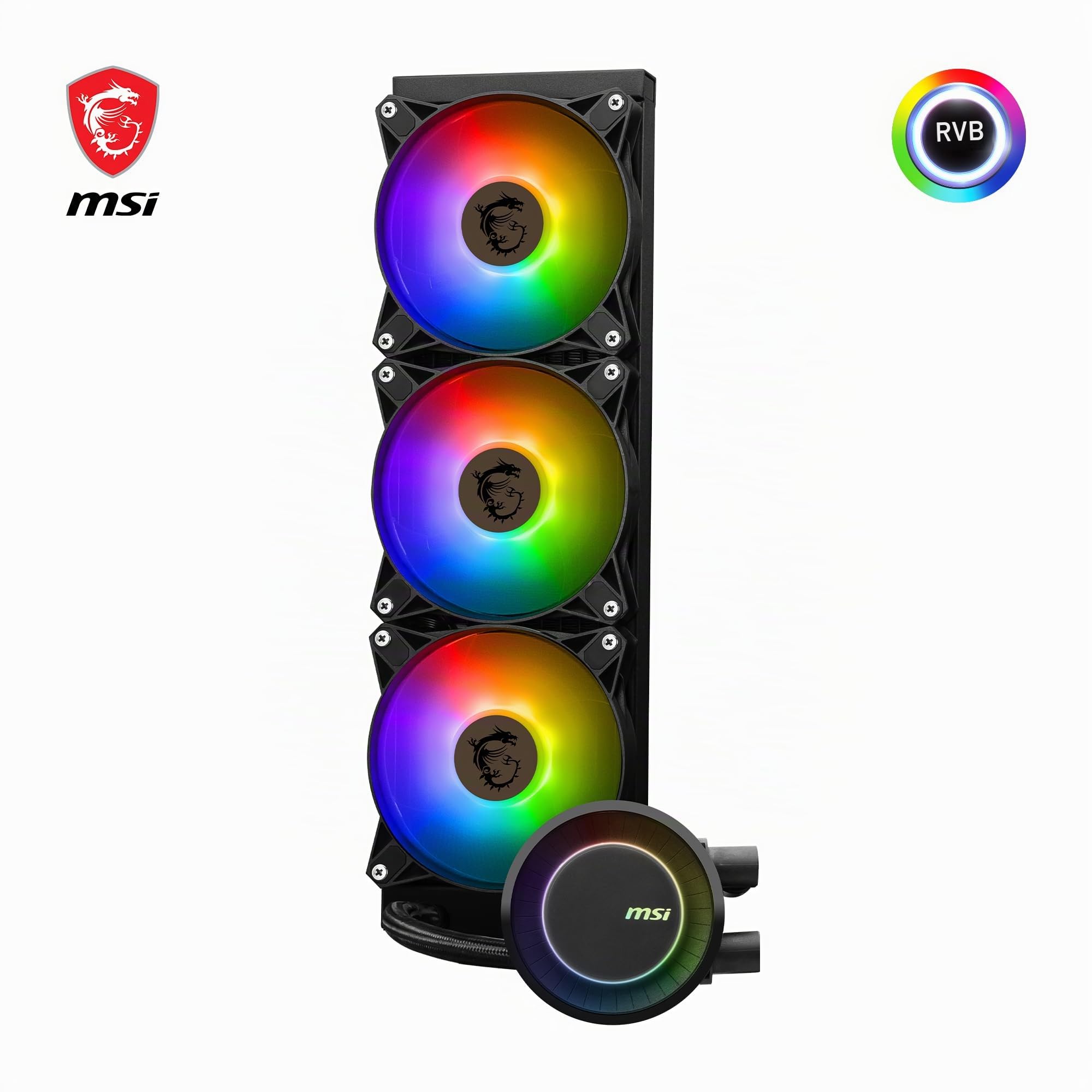 MSI MAG CORELIQUID E360 Kit Watercooling CPU, Plaque Froide en Cuivre Agrandie, Tête Waterblock ARGB & Ventilateurs FDB, Double Chambre, Radiateur Split-Flow, Mystic Light, Compatible AMD & Intel