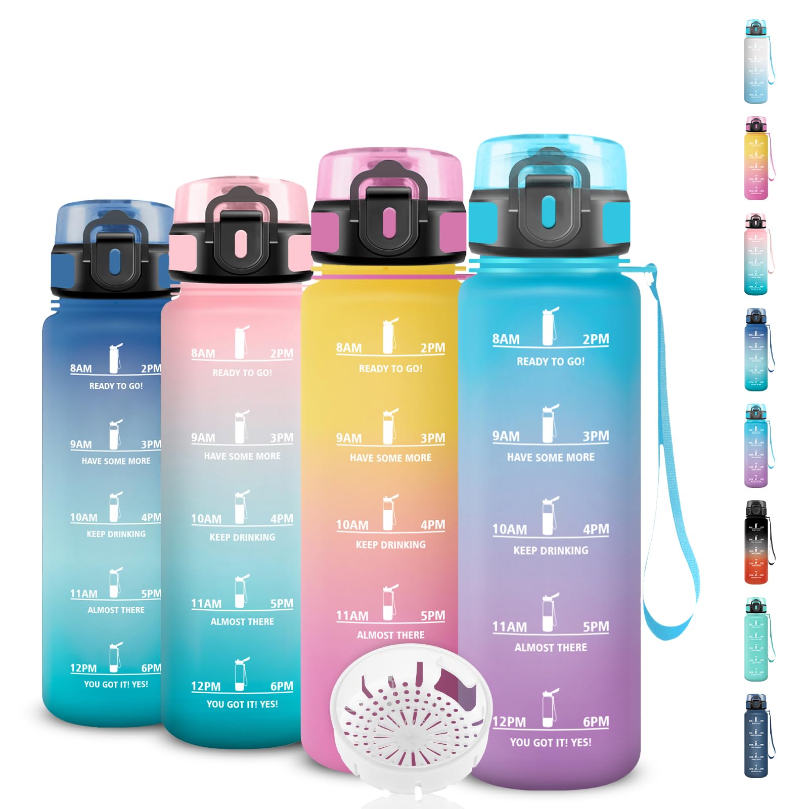 Grsta 500ml Trinkflasche Kinder, Leicht zu Reinigen, Trinkflasche mit Uhrzeit, Wasserflasche mit Zeitmarkierung, Wasserflasche Auslaufsicher, Flasche Erwachsene für Schule, Camping, Reisen