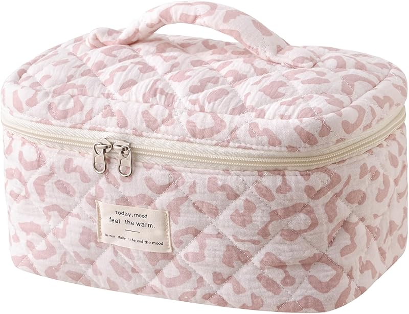 Necessaire acolchoada RSRSLEII para maquiagem, estampa 31Pink Leopard, 25,4 x 15,24 x 12,7 cm