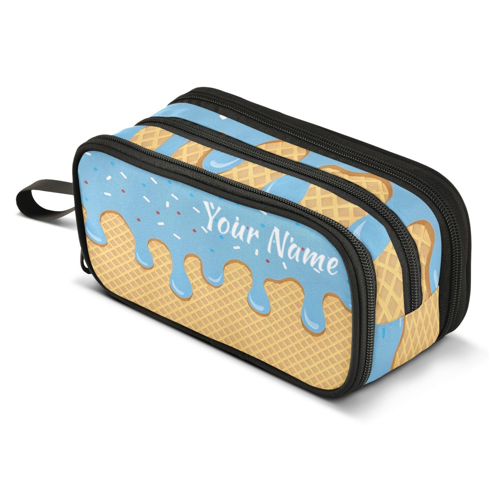 Mnsruu Personalised Pencil Case Custom Pencil Pouch with Your Name Blue Ice Cream Large Stationery Pen Bag for Boys Girls Adults School Office — image 1