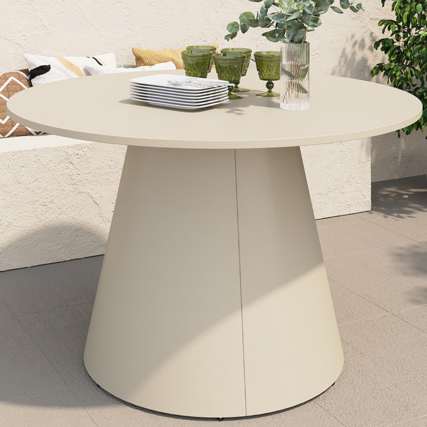 IDMarket - Table de Jardin Ronde Amelia 120 cm 6 Personnes
