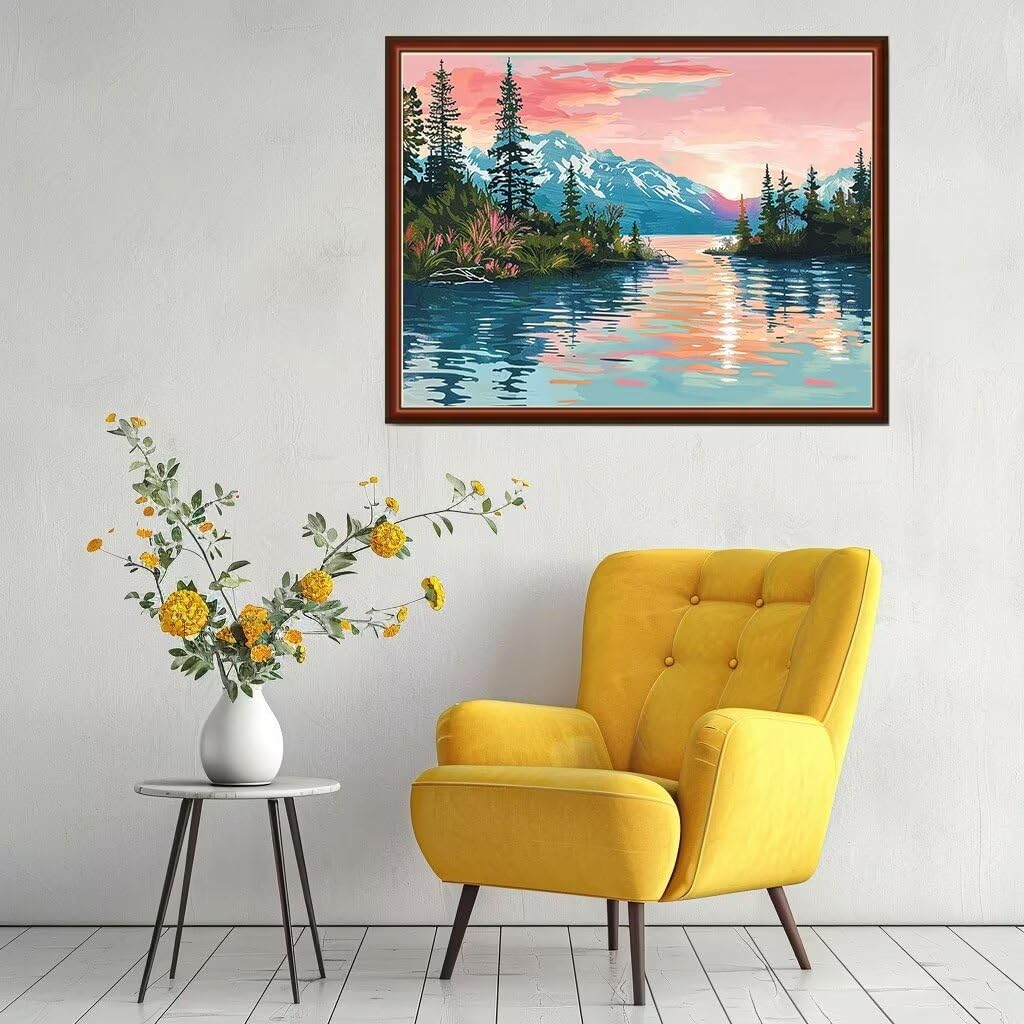 Kit De Pintura Por Números Con Marco – Paisaje De Ríos Y Árboles En Lienzo HD De 40x50 Cm Para Adultos