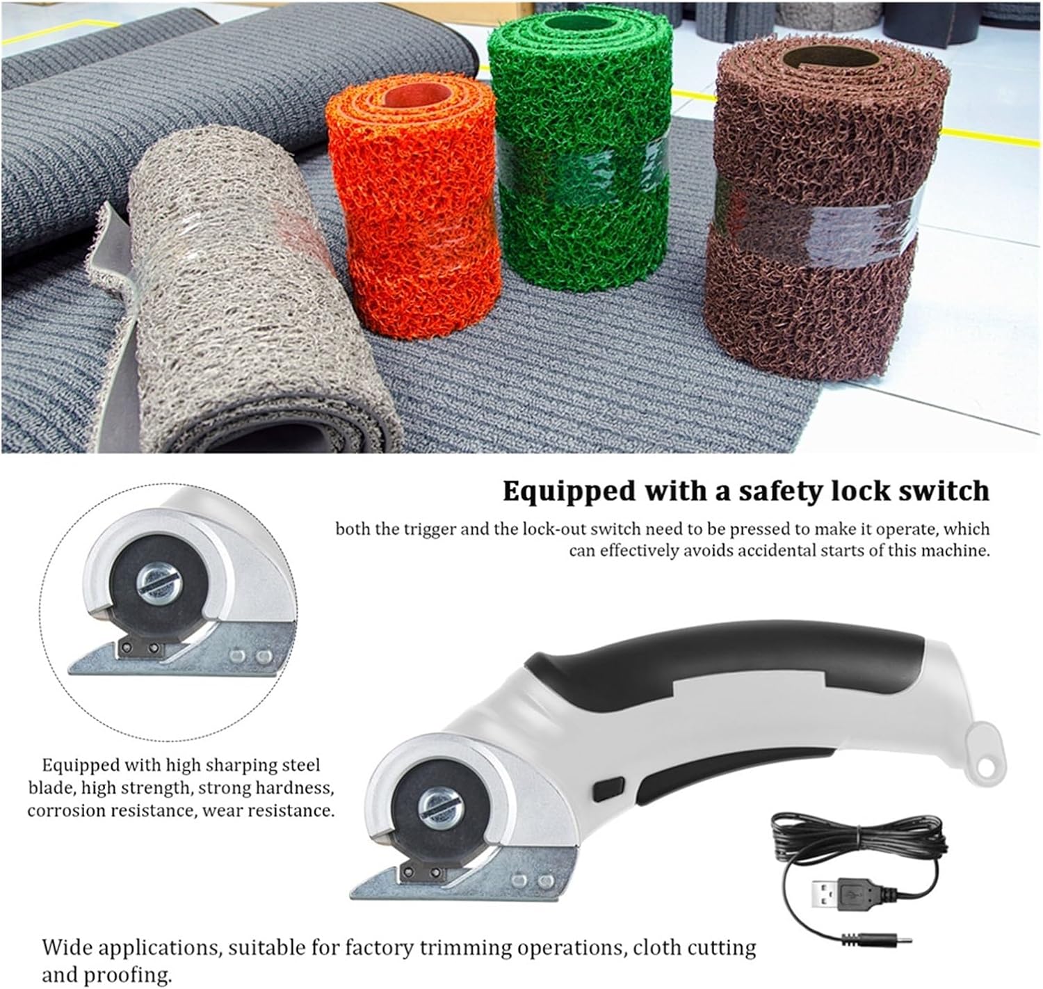 4.2V電動布カッター銅コイルモーターポータブル布切断機ハンドヘルド板紙スポンジレザーラグカーペット 使いやすい(Gray)
